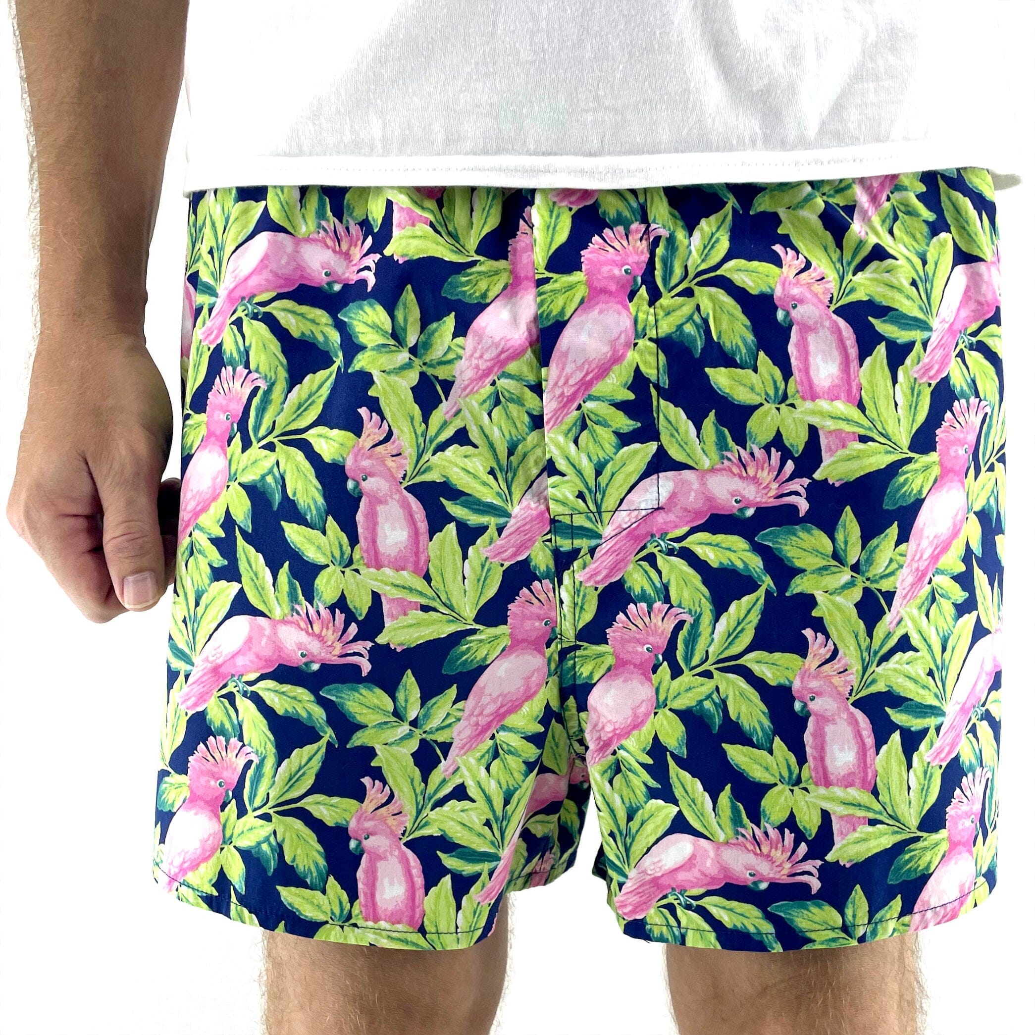 Colorful Tropical Bright Pink Cockatoo Bird Patterned Boxer Shorts