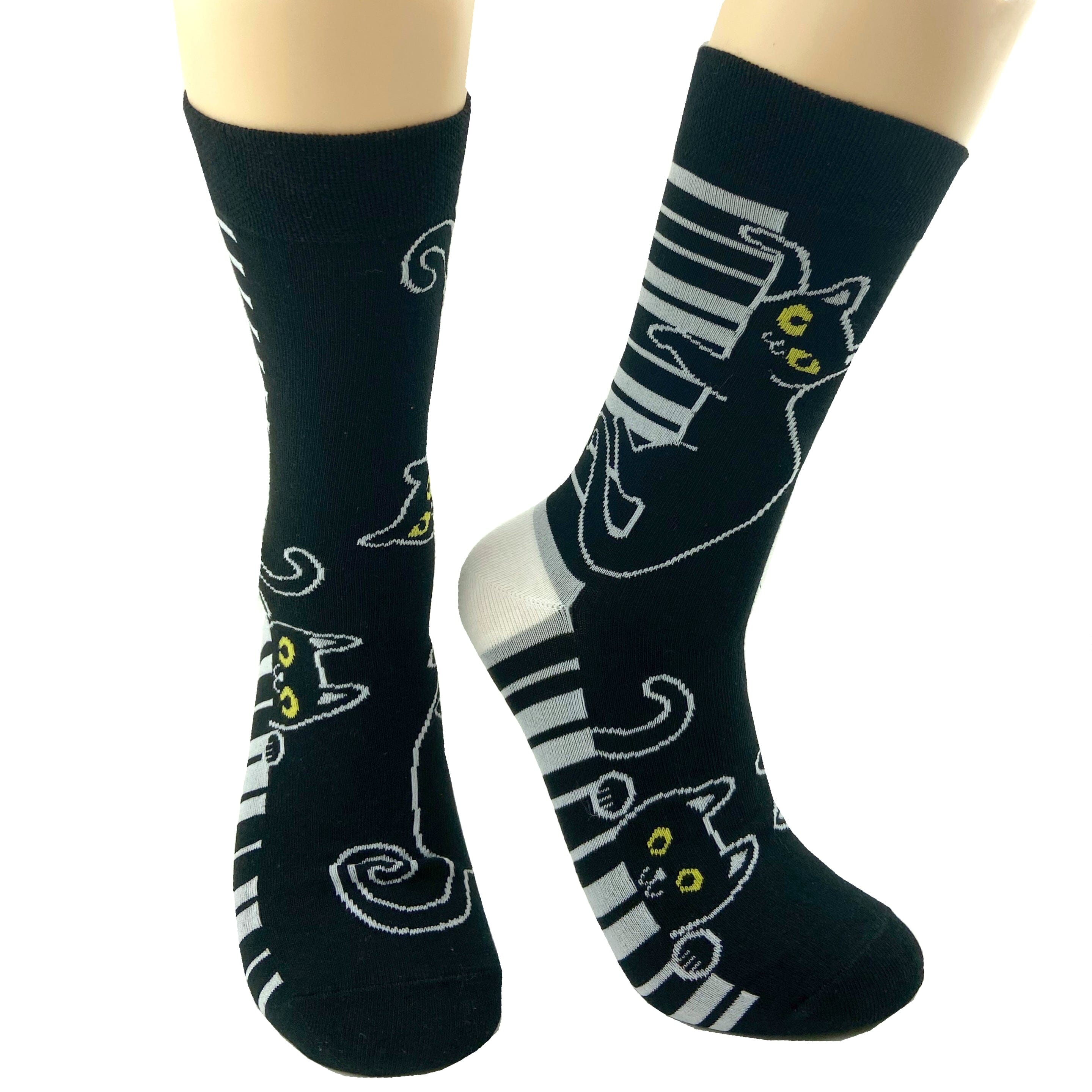 Musical Black Kitty Cat and Piano Keyboard Patterned Novelty Socks