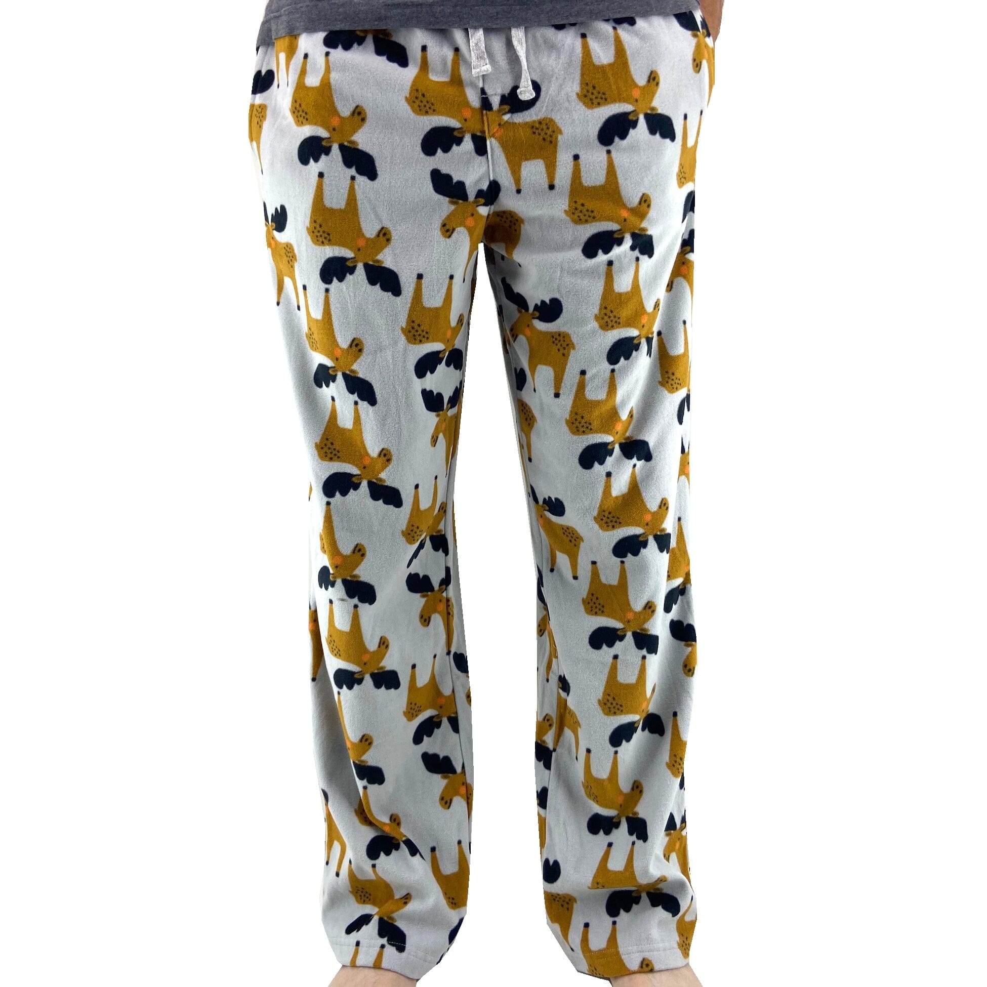 Men's Soft Fluffy Fleece Pajama Pant Bottoms With Moose All Over Print