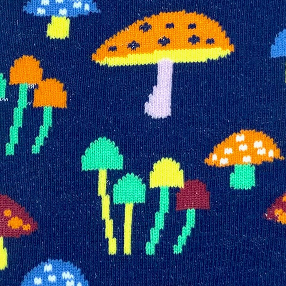 Unisex Trippy Colorful Mushroom Patterned Novelty Socks in Navy Blue