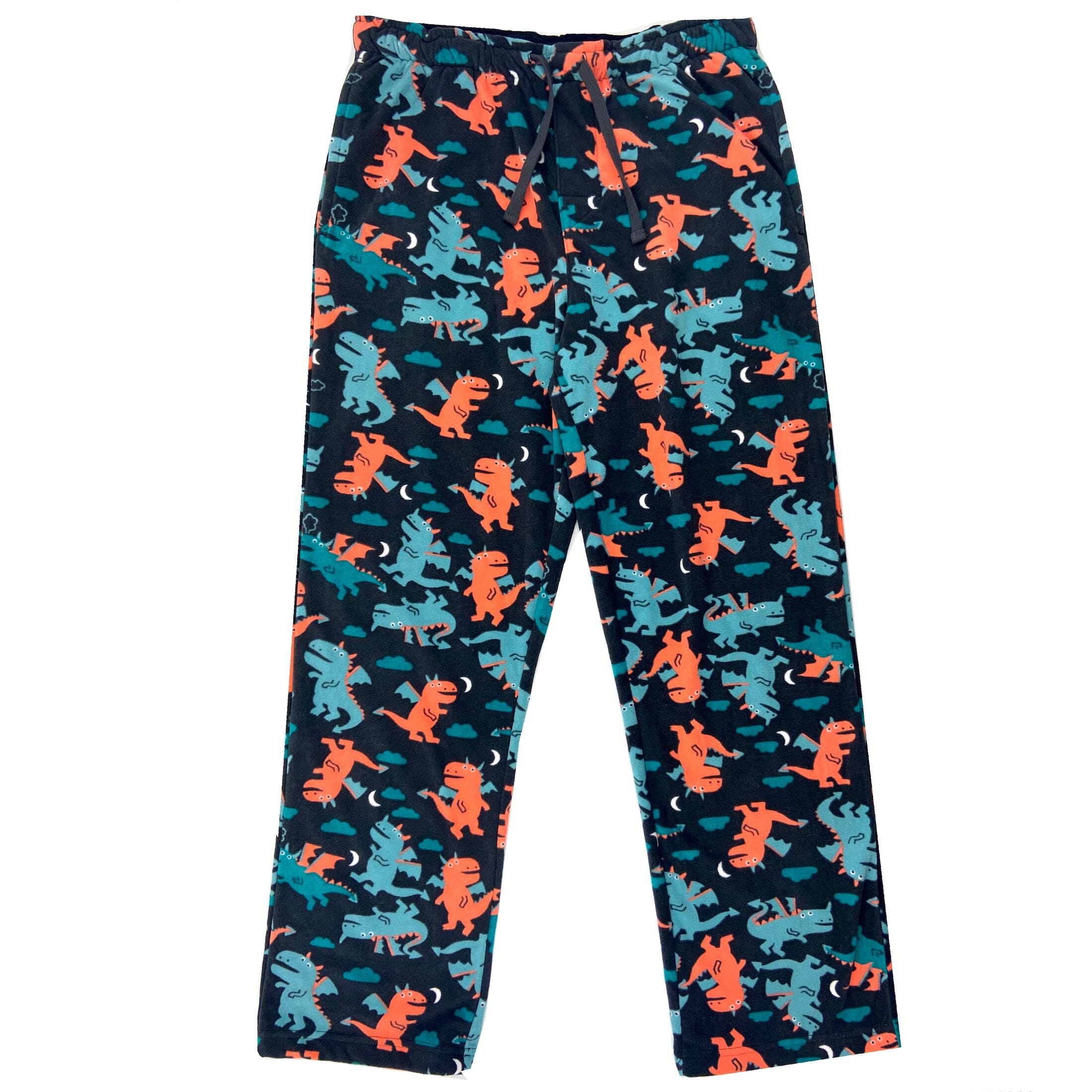 Men's Cartoon Mythical Dragon Patterned Fleece Pajama Pant Bottoms
