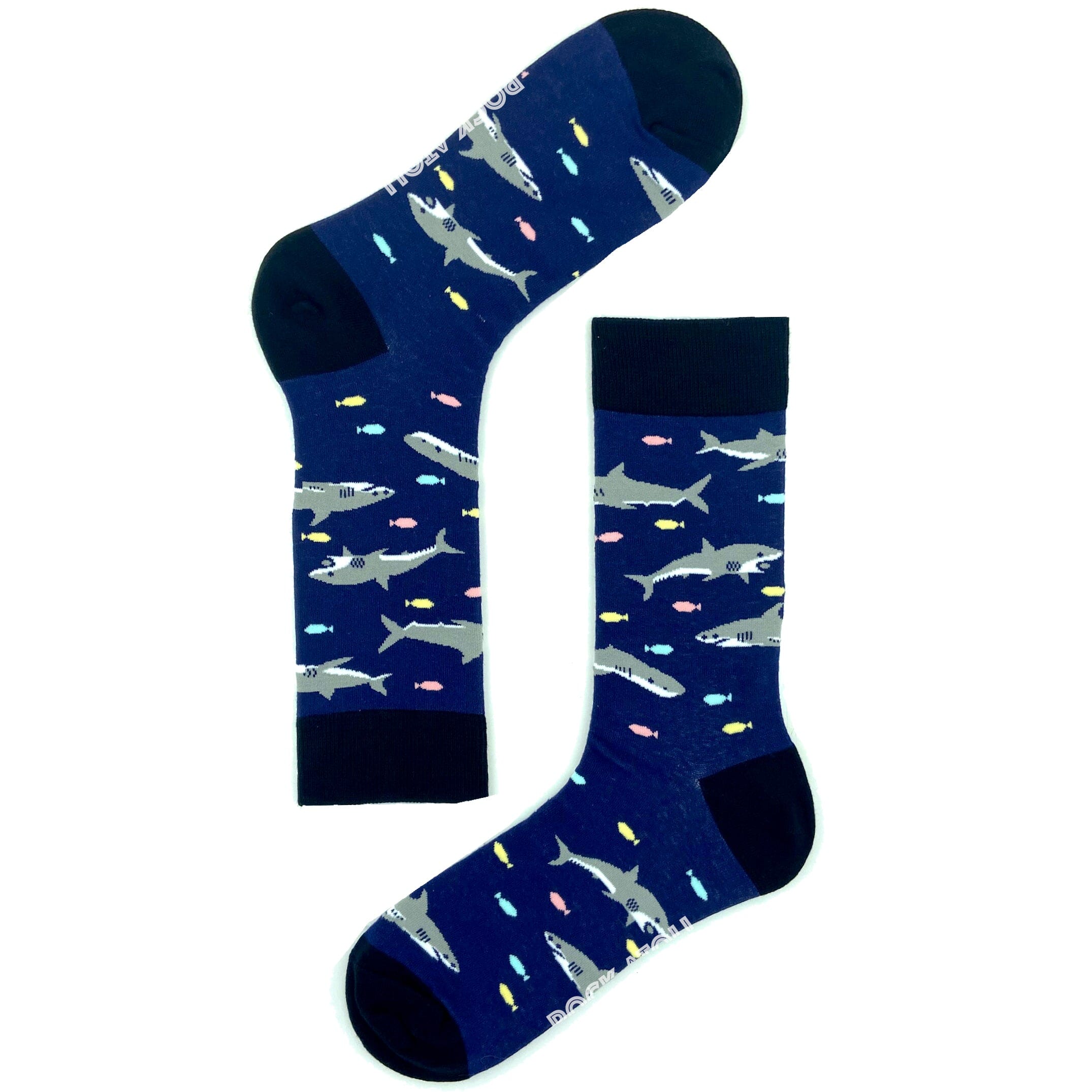 Classic Navy Blue Sea Creatures Inspired Shark Print Novelty Crew SocksClassic Navy Blue Sea Creatures Inspired Shark Print Novelty Crew Socks