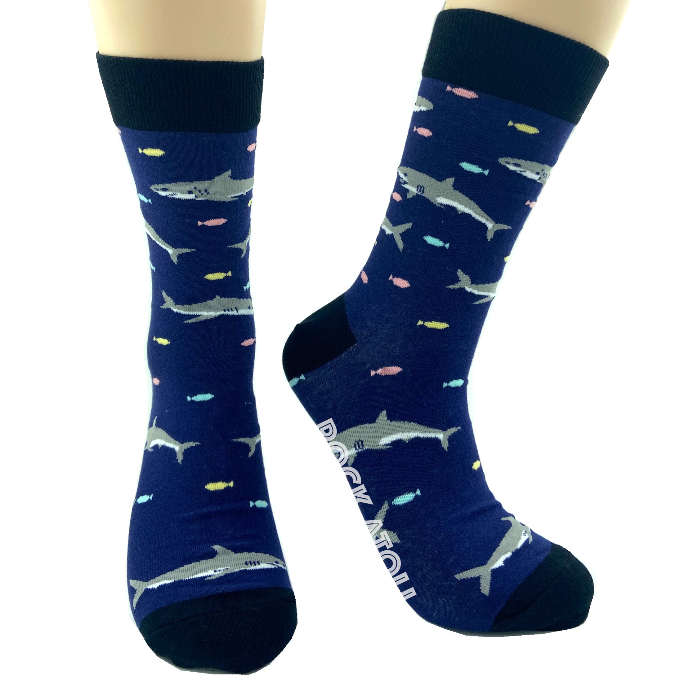 Classic Navy Blue Sea Creatures Inspired Shark Print Novelty Crew SocksClassic Navy Blue Sea Creatures Inspired Shark Print Novelty Crew Socks