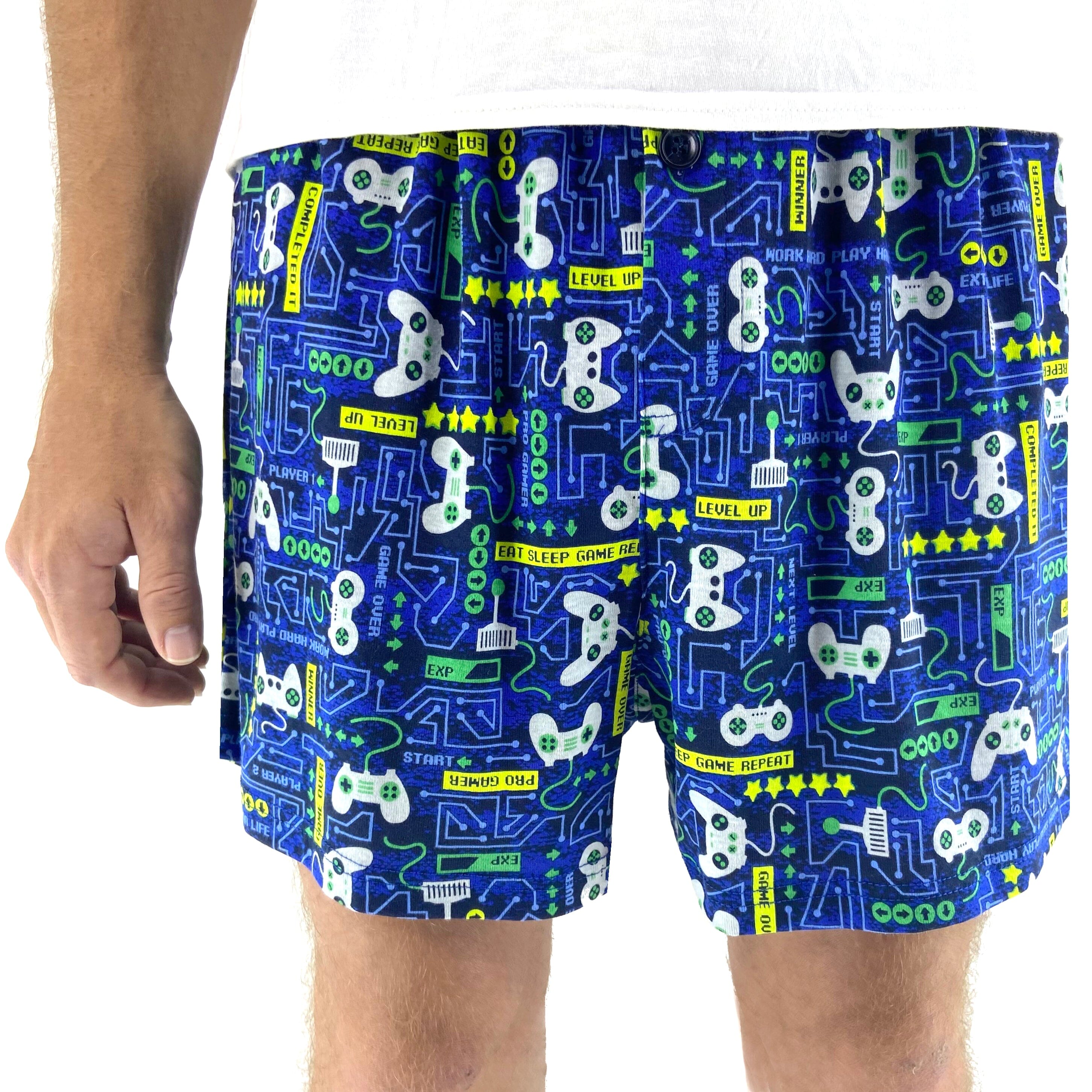 Men's Retro Game Console Print Soft Cotton Knit Pyjama Lounge Shorts