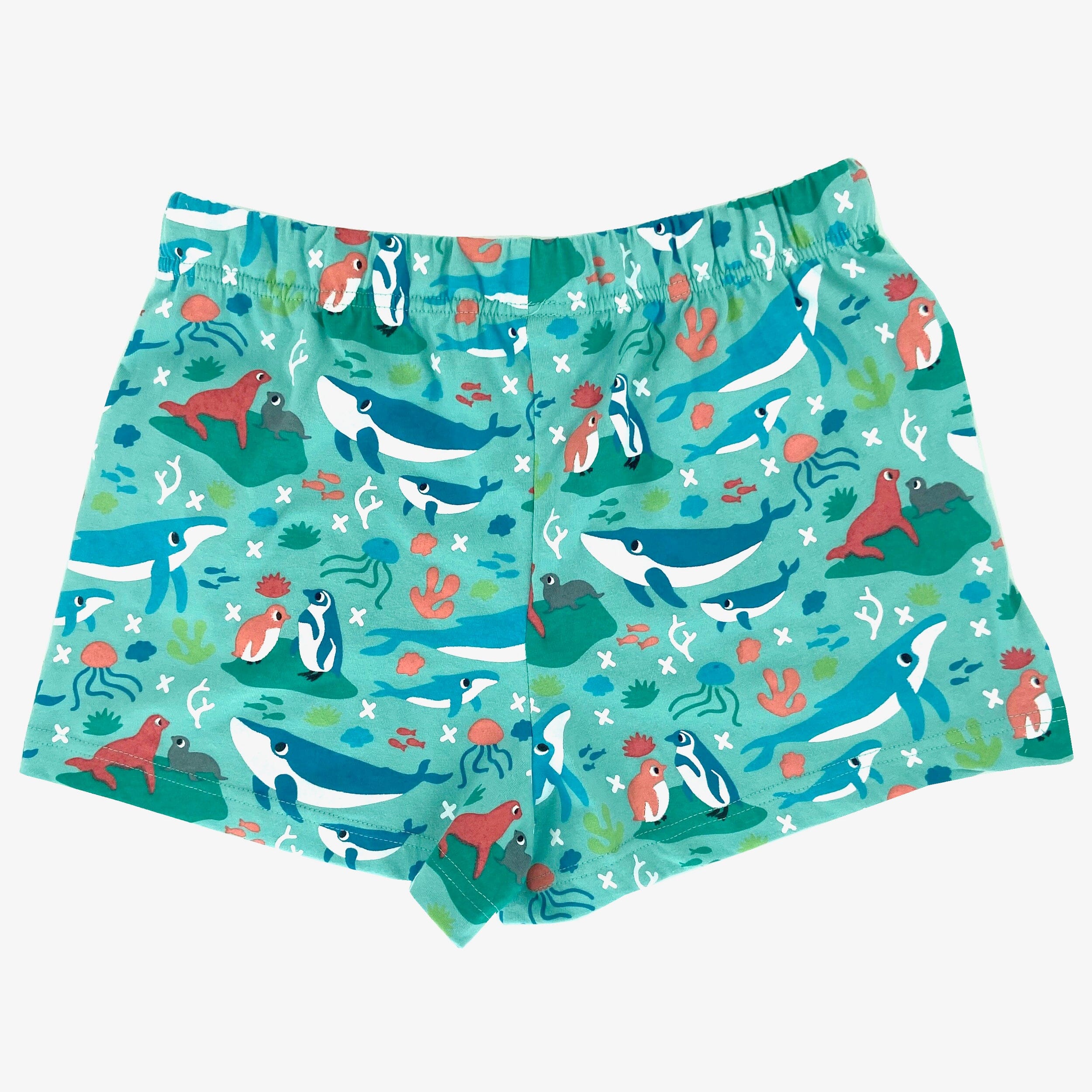 Women's Blue Ocean Sea Creatures Whale Patterned Cotton Pajama Shorts