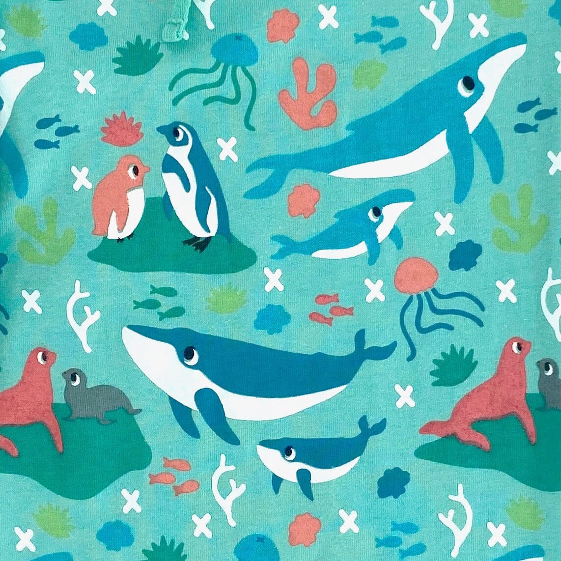 Women's Blue Ocean Sea Creatures Whale Patterned Cotton Pajama Shorts