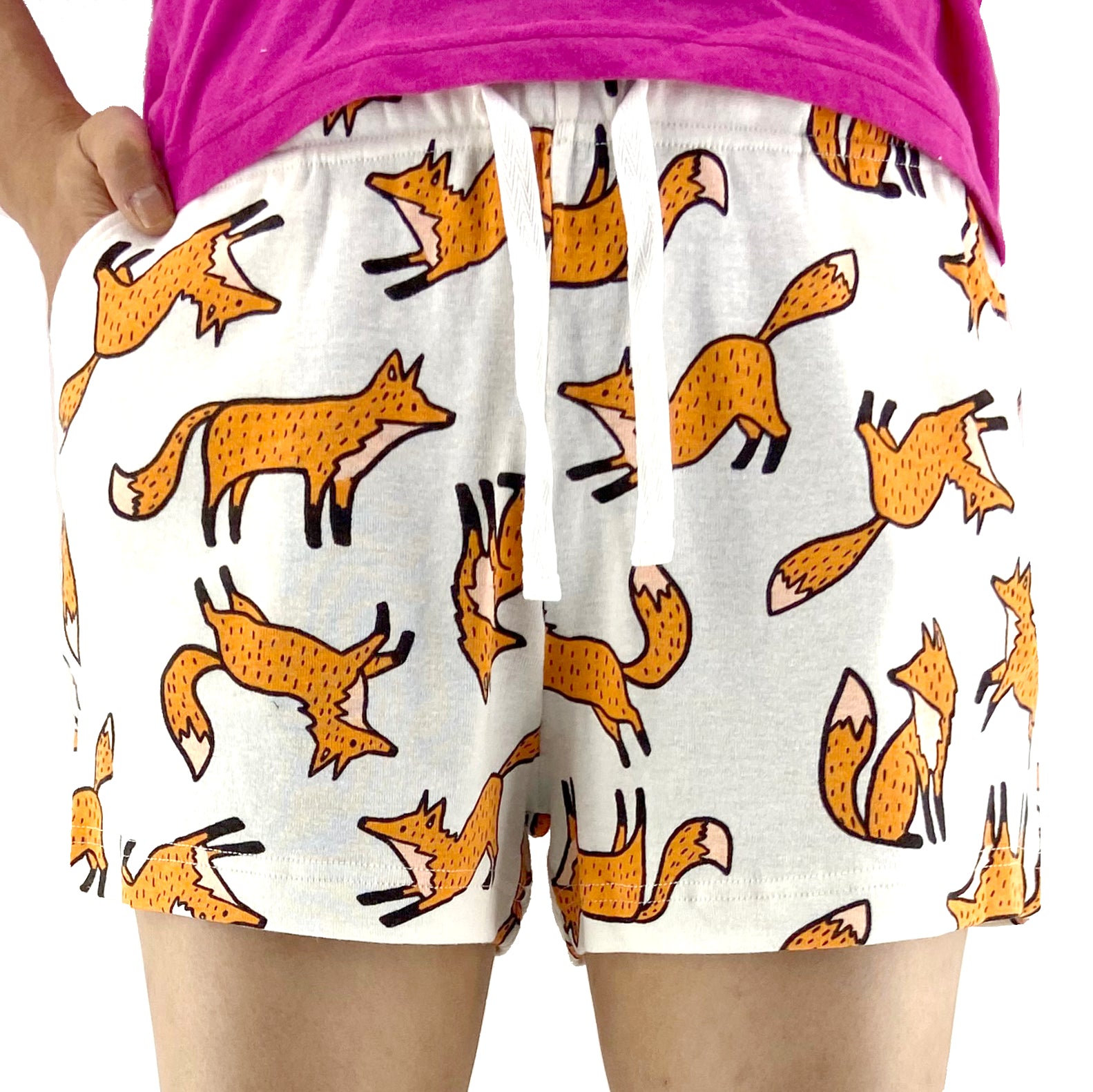 Women's Cute Orange Fox All-Over Print Cotton Knit PJ Pyjama Shorts