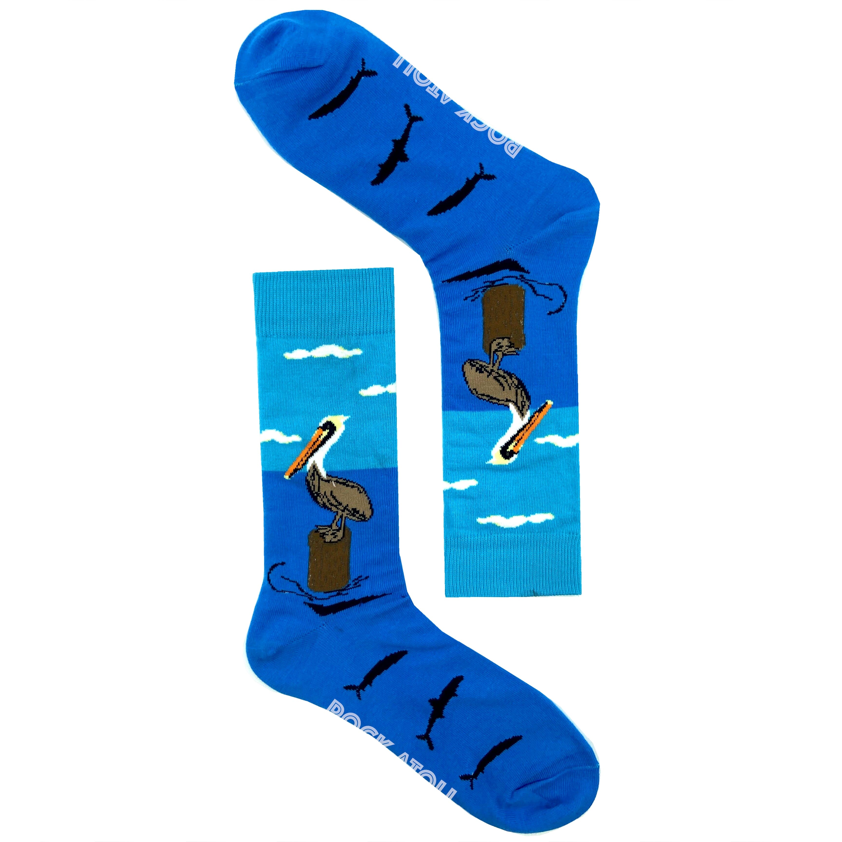 Unisex Bright Blue Pelican Water Bird Patterned Long Novelty Socks
