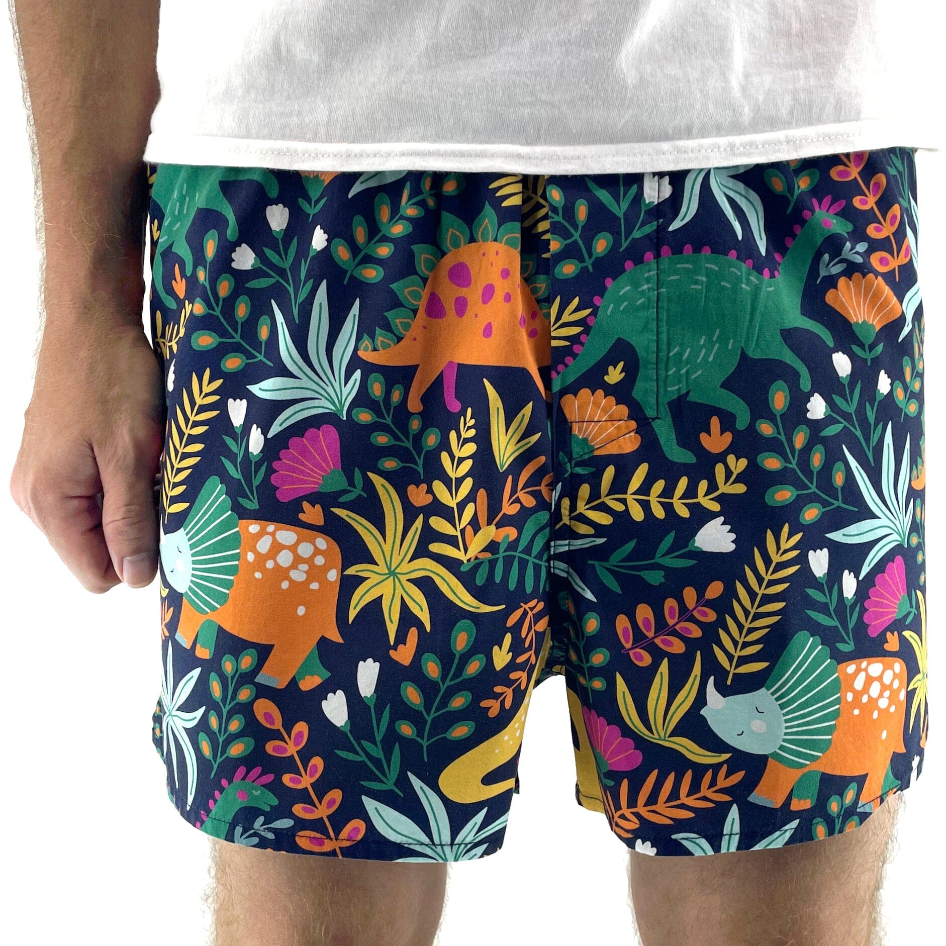 Men's Colorful Floral Dinosaur Print Jurassic Boxer Shorts for Adults