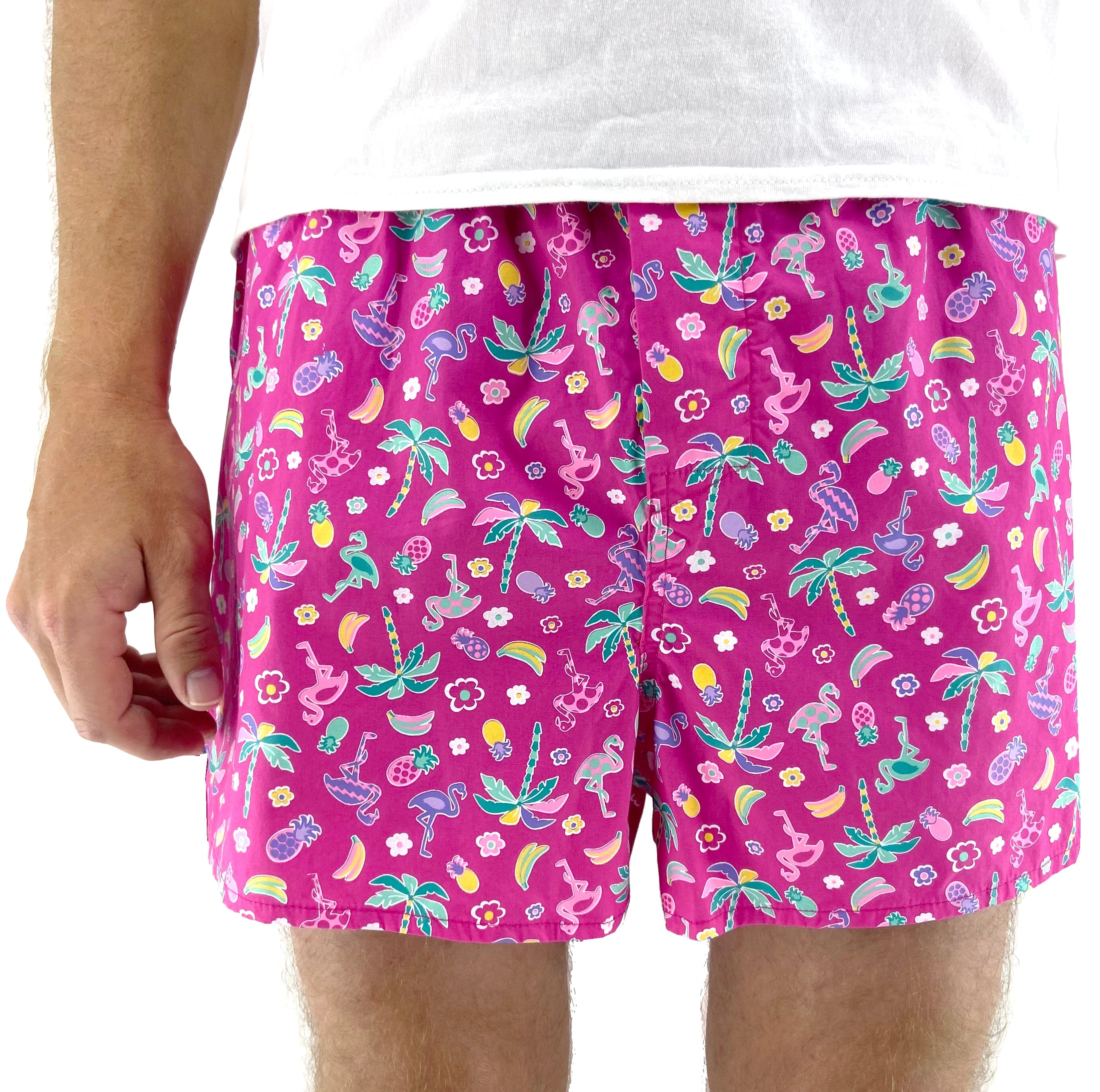 Men's Colorful Tropical Fruit & Flamingo Print Boxer Shorts Underwear