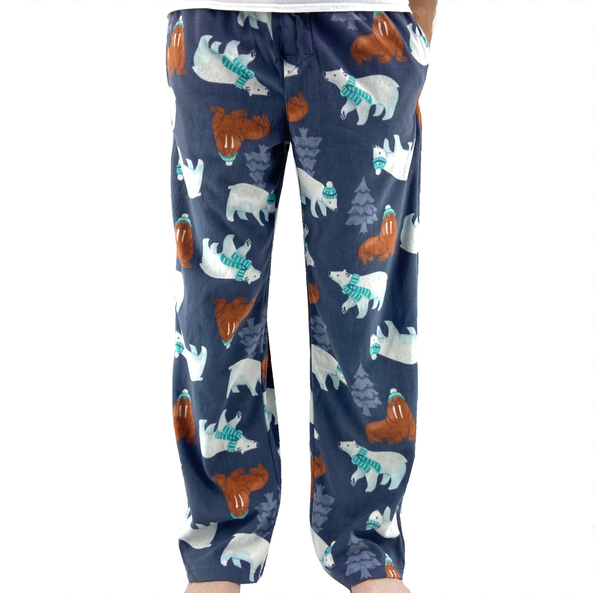 Men's Fun Polar Bear & Walrus All Over Print Long Fleece Pajama Pants