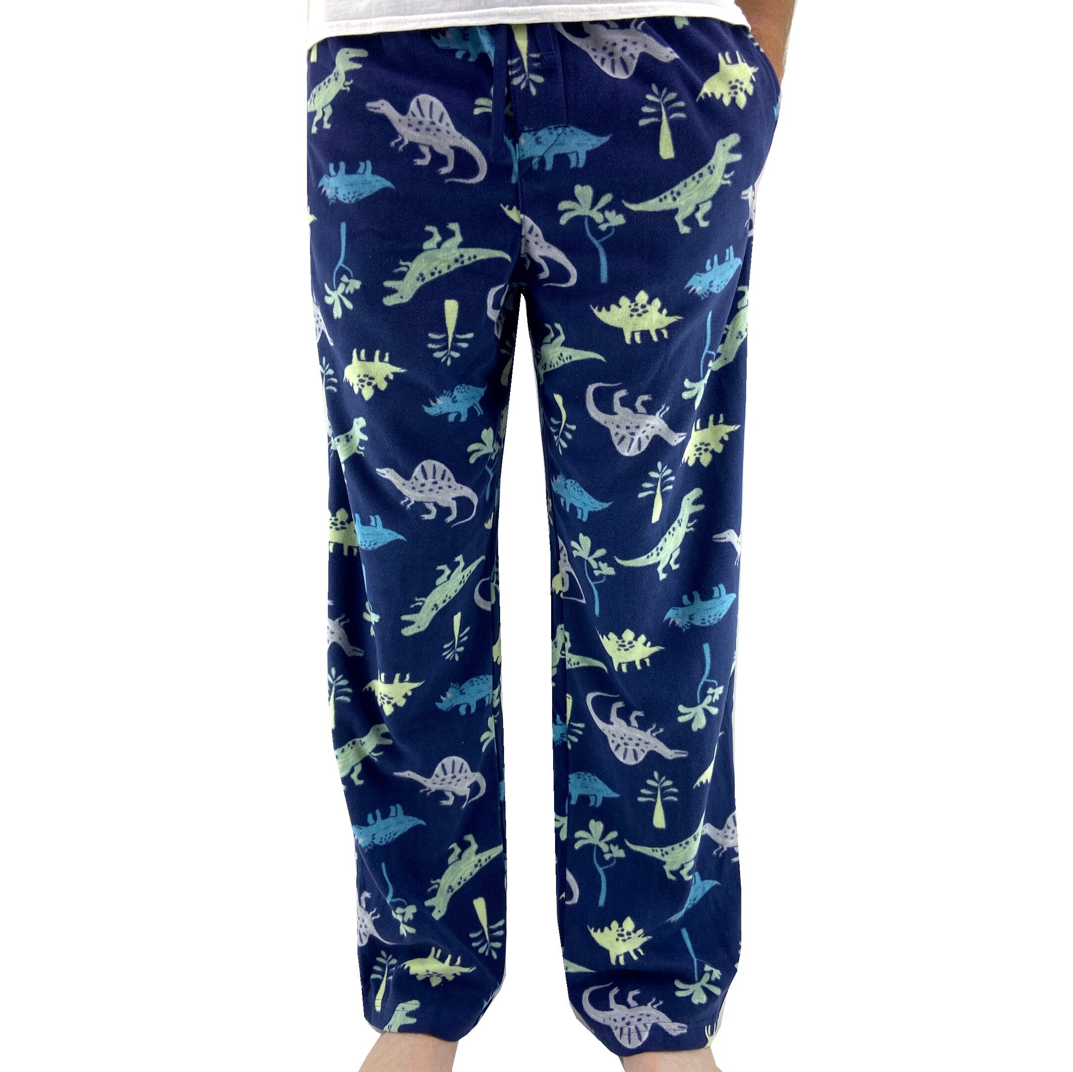 Cartoon Dinosaur T-Rex Triceratops Novelty Print Fleece Pants for Adults