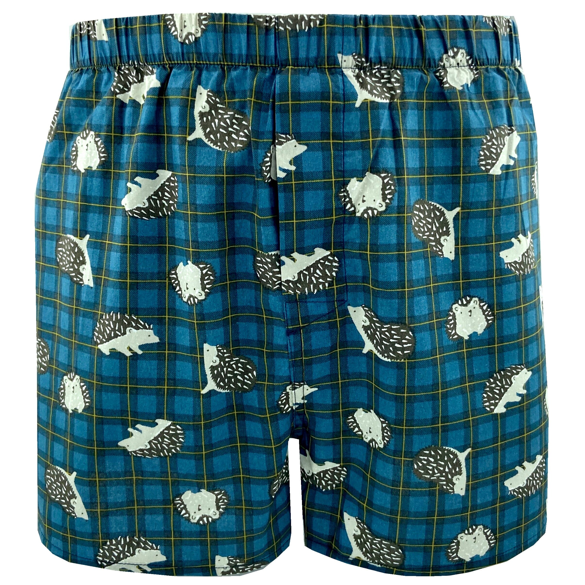 Cute Hedgehog All Over Print Boxers For Men in Classic Plaid Pattern