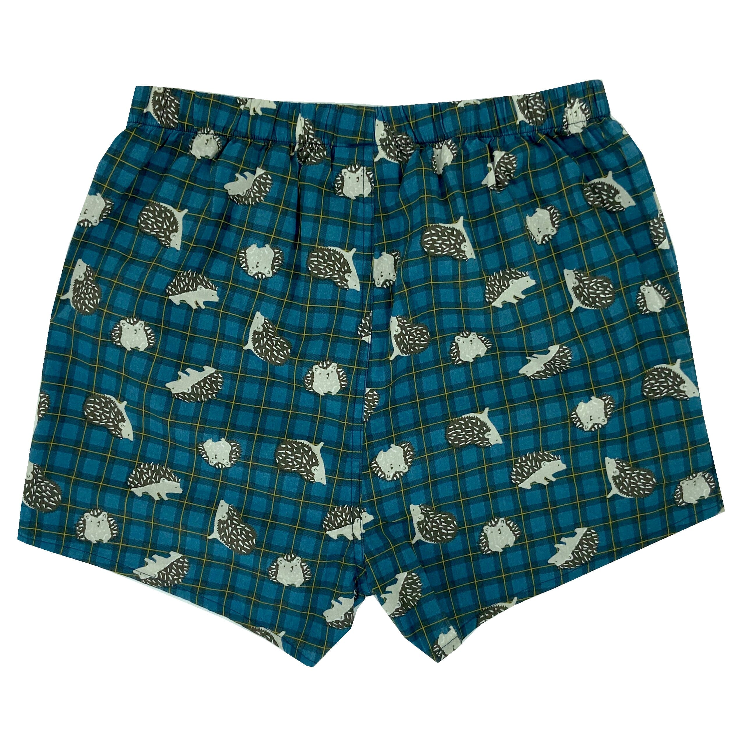 Cute Hedgehog All Over Print Boxers For Men in Classic Plaid Pattern