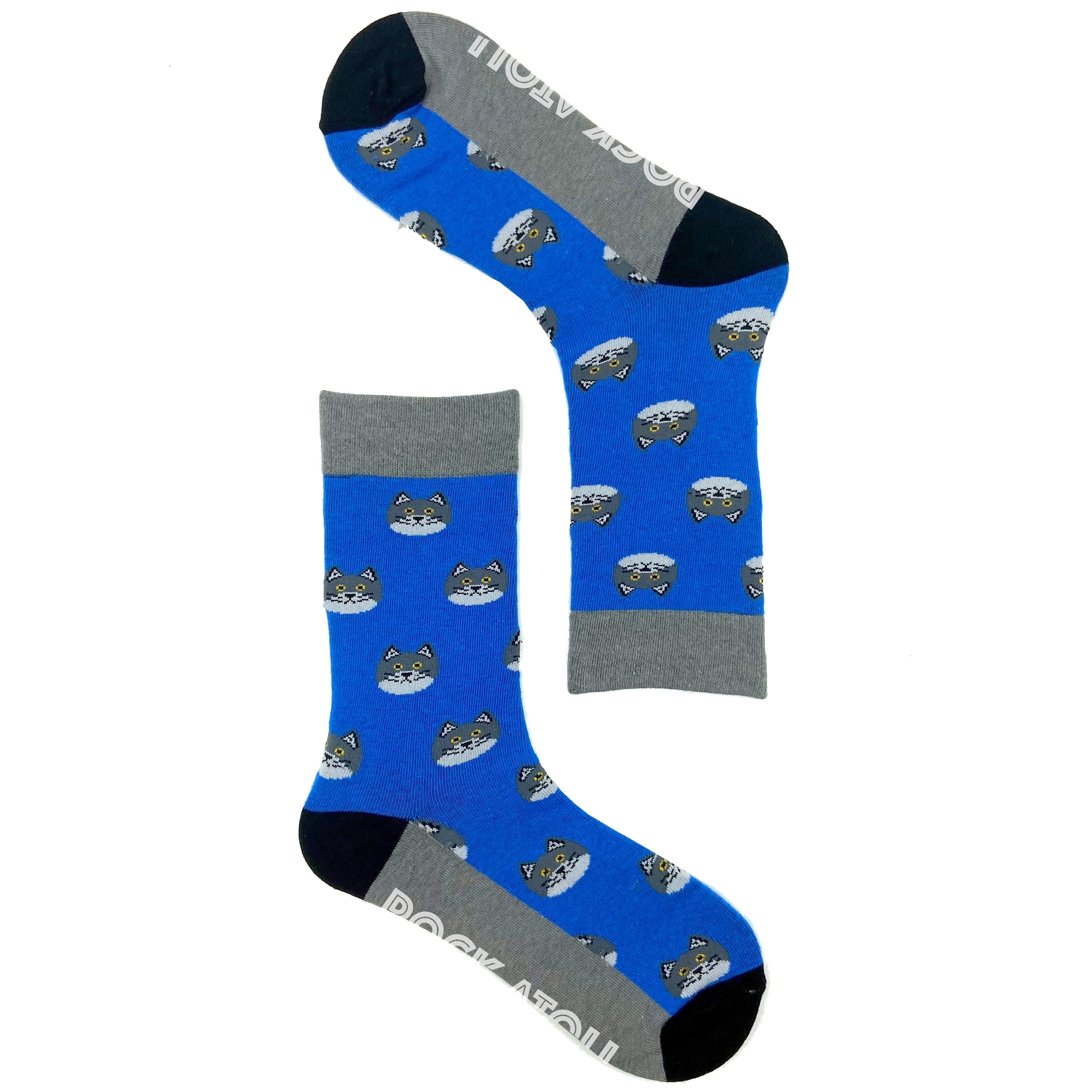 Adorable Kitty Cat All Over Print Cute Blue Novelty Crew Long Socks