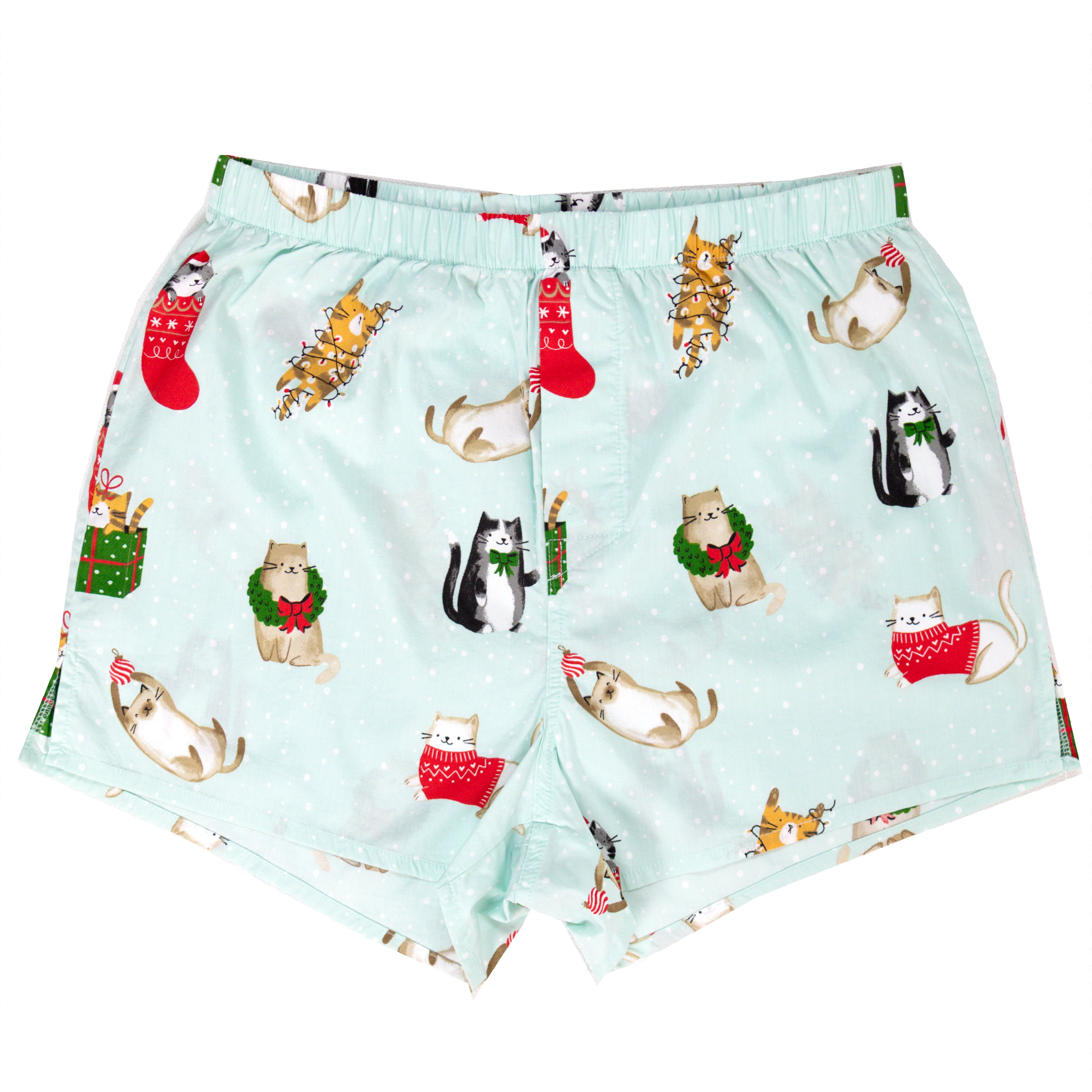 Christmas Themed Kitty Cats Surrounded by Xmas Ornaments Boxer Shorts