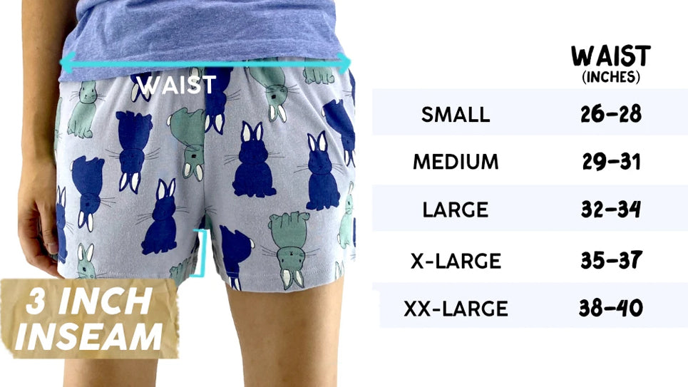 Women's PJ Knit Shorts with Pockets Drawstring and Elastic Waistband - Size Chart