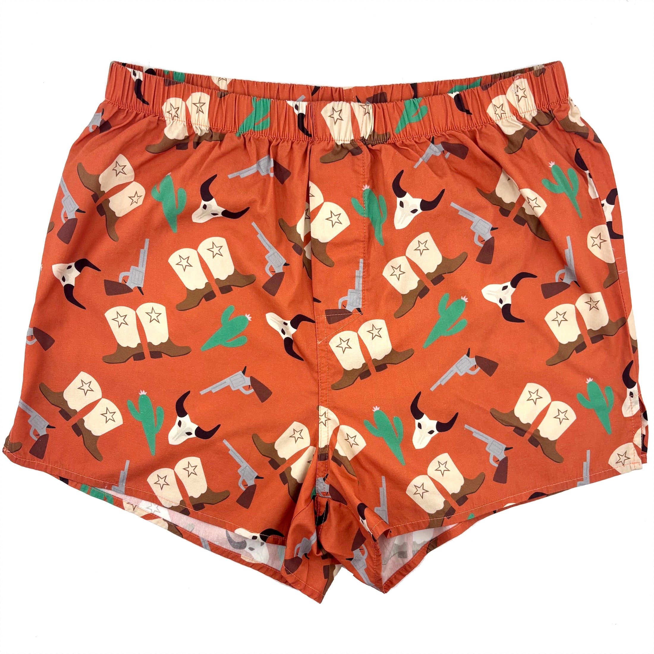 Mens Texas Themed Western Icons Cowboy Boots Patterned Boxer Shorts