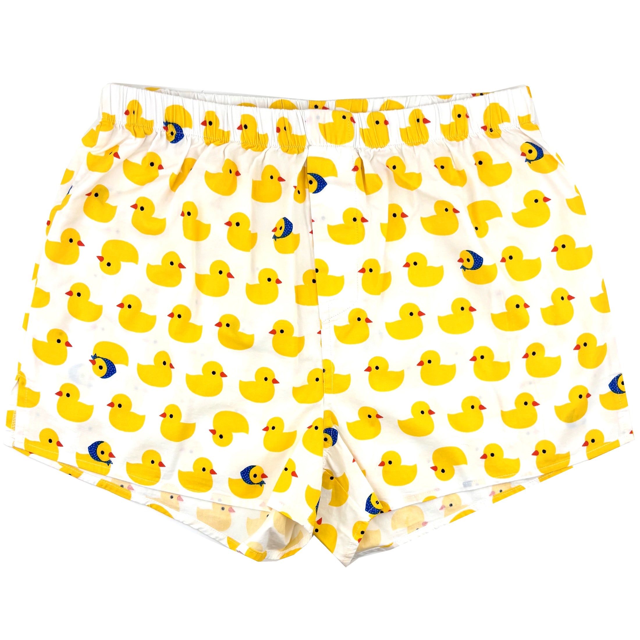 Mens Bright Yellow Rubber Ducky Patterned Cotton Boxer Shorts in White