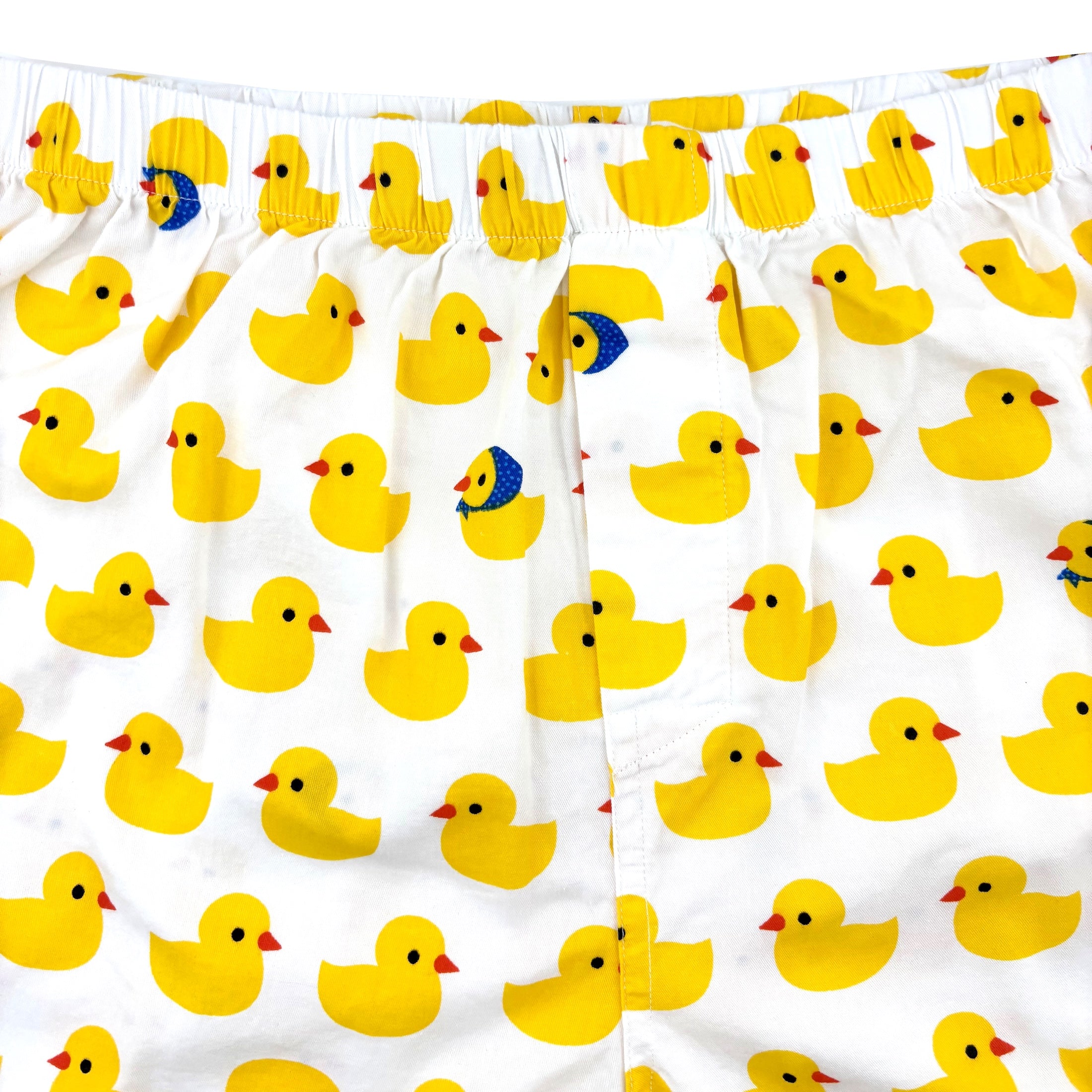 Mens Bright Yellow Rubber Ducky Patterned Cotton Boxer Shorts in White