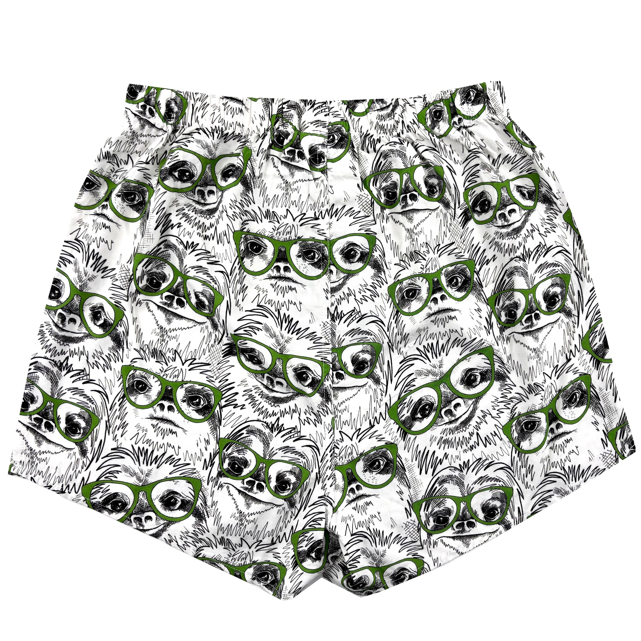 Men's White Comfy Cotton Novelty Print Sloth Patterned Boxer Shorts