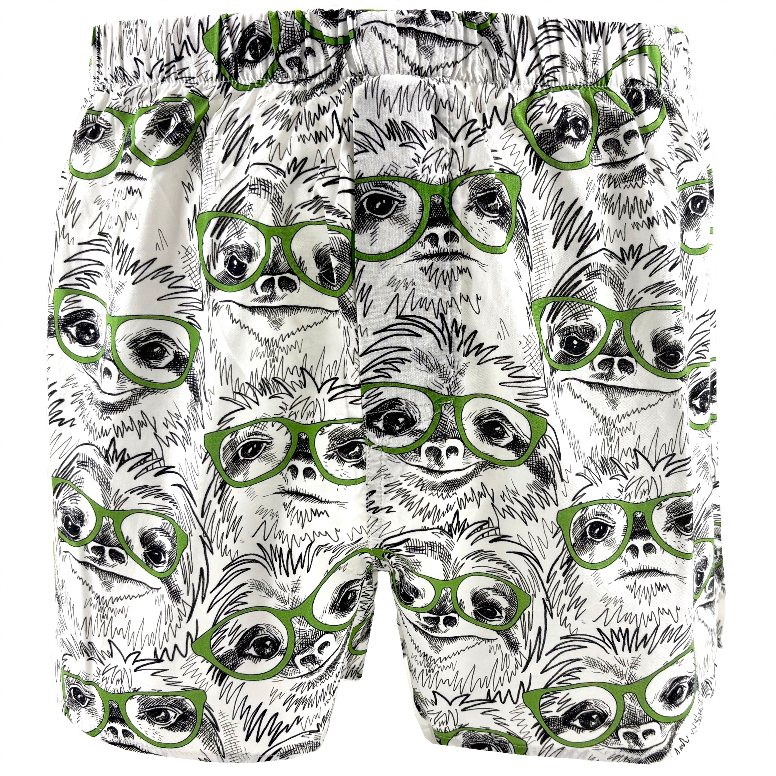 Men's White Comfy Cotton Novelty Print Sloth Patterned Boxer Shorts