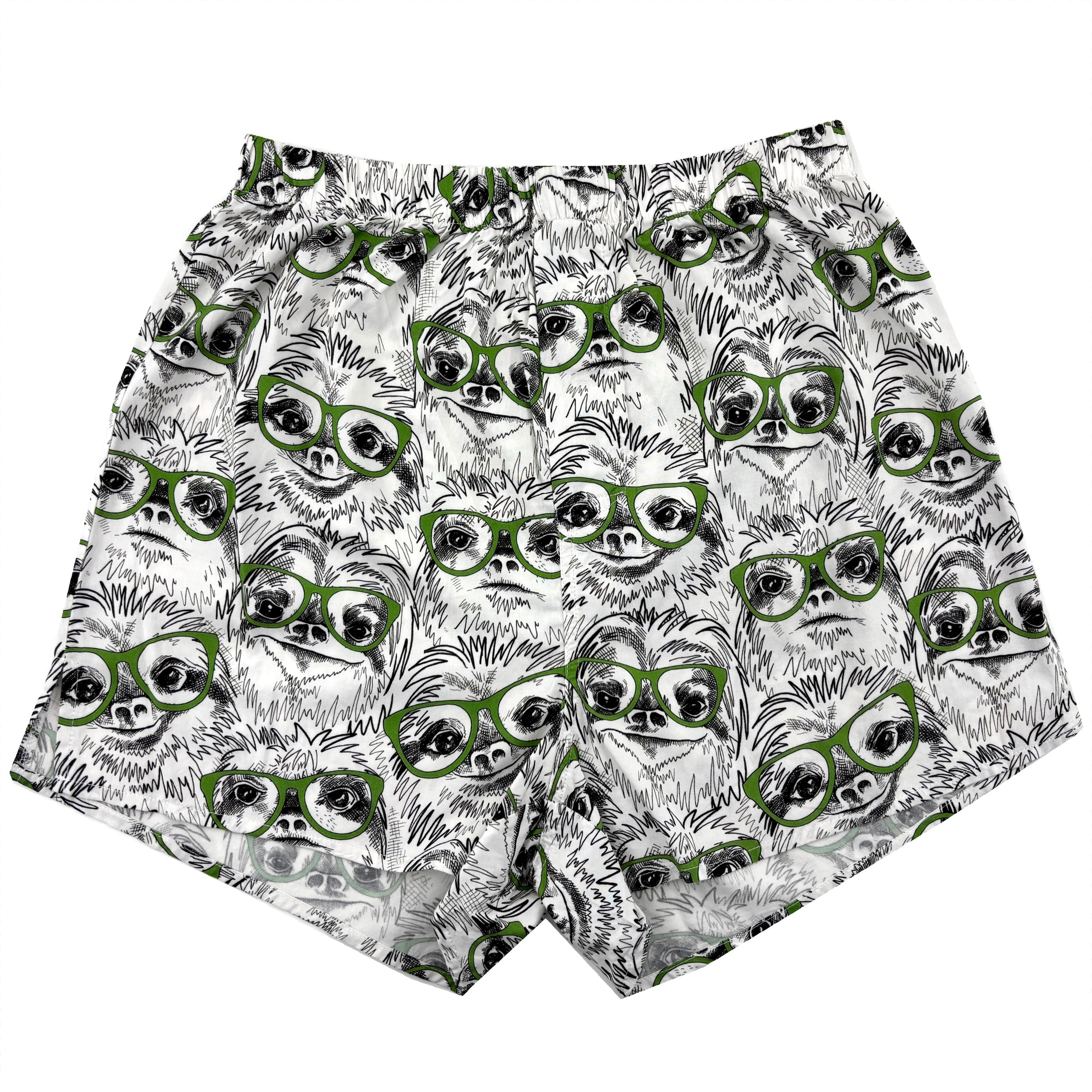 Men's White Comfy Cotton Novelty Print Sloth Patterned Boxer Shorts