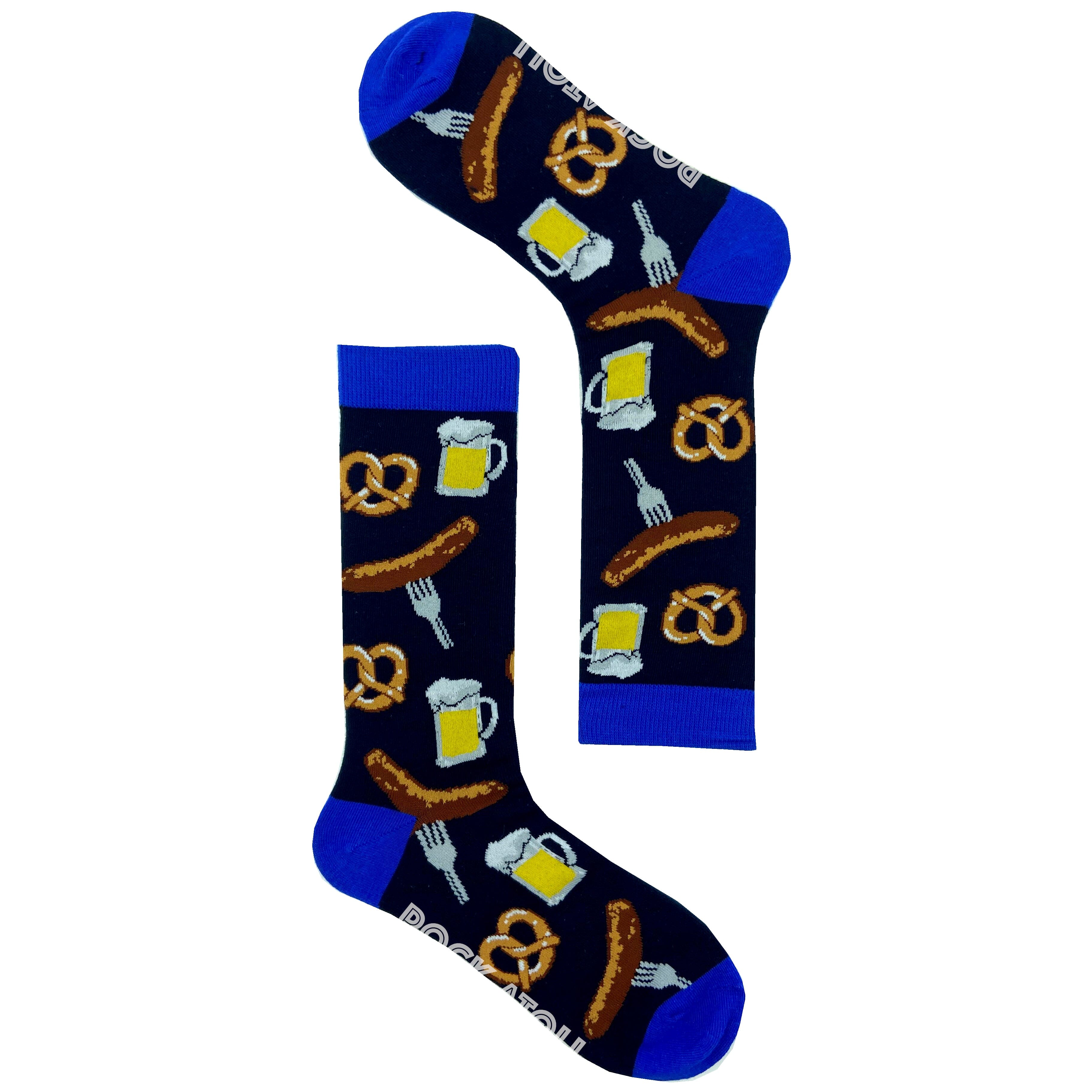 Black Unisex Sausages Pretzels & Beer Patterned Novelty Crew Socks