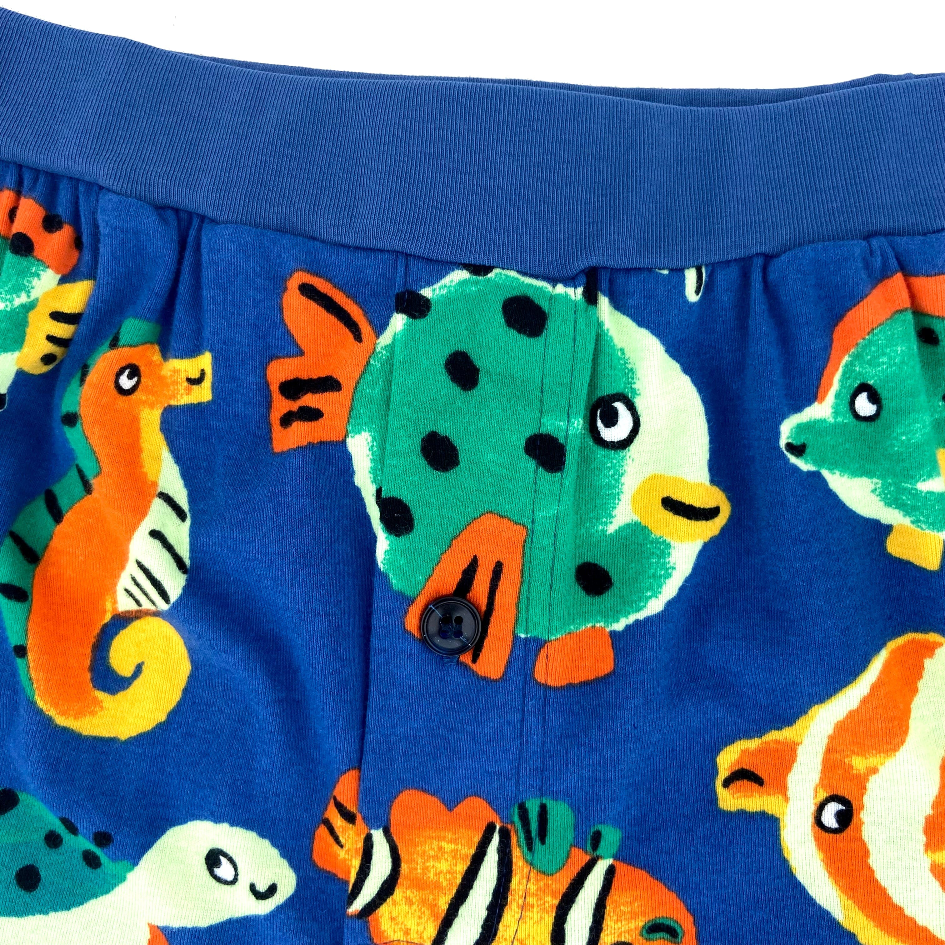 Men's Blue Fish Seahorse All Over Print Animal Themed Knit PJ Bottoms