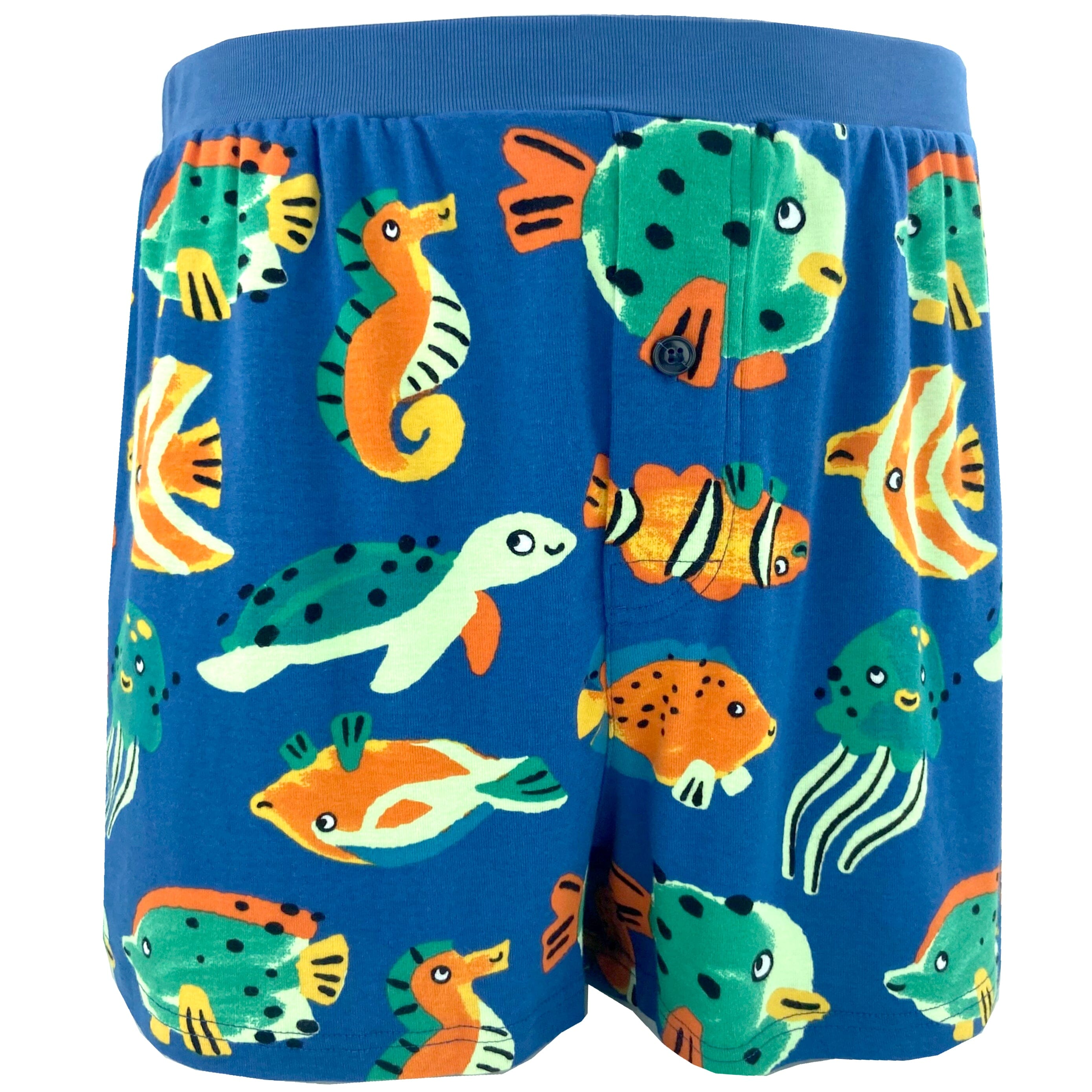 Men's Blue Fish Seahorse All Over Print Animal Themed Knit PJ Bottoms