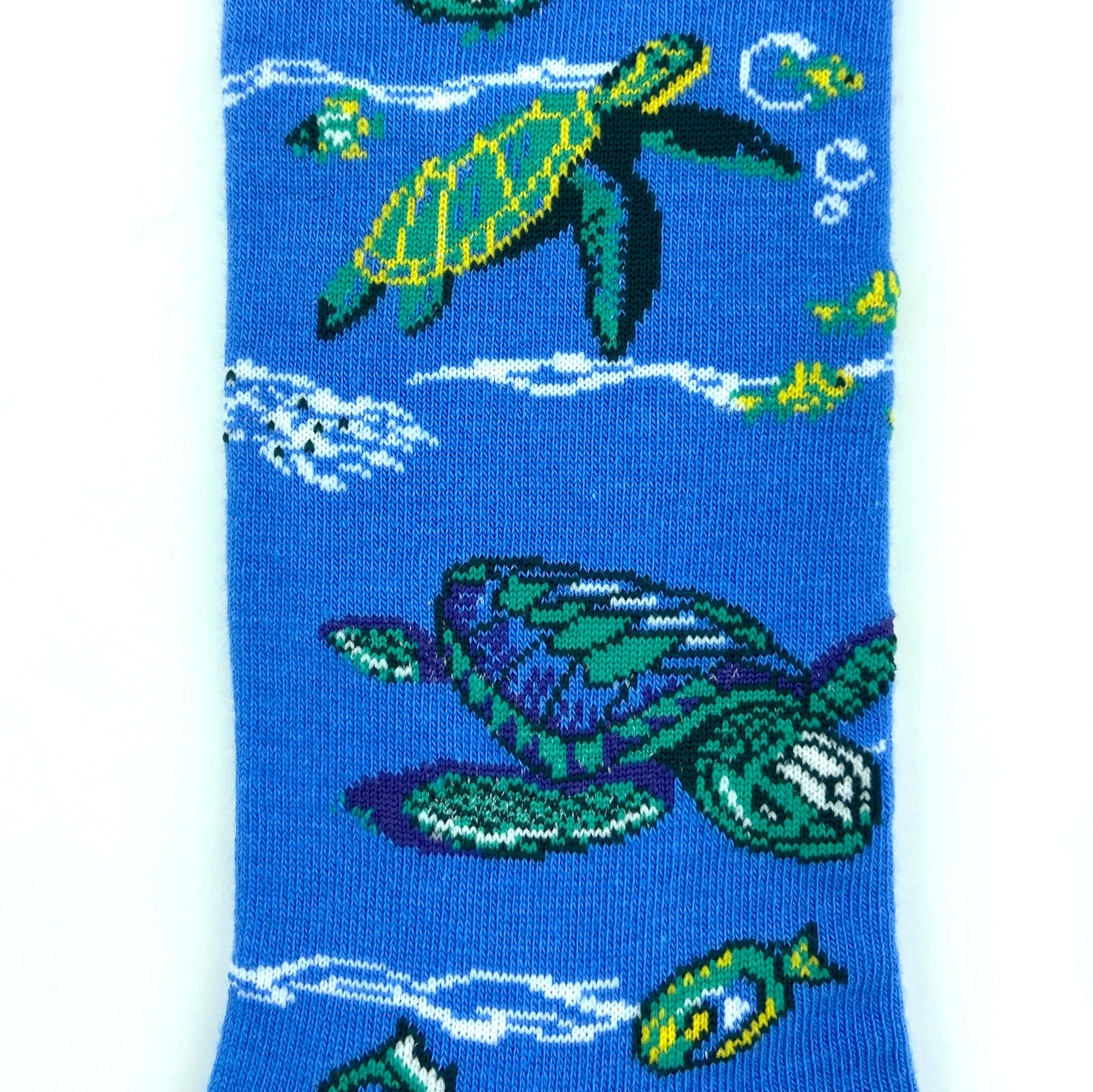 Bright Blue Ocean Themed Fish Sea Turtle Patterned Novelty Crew Socks