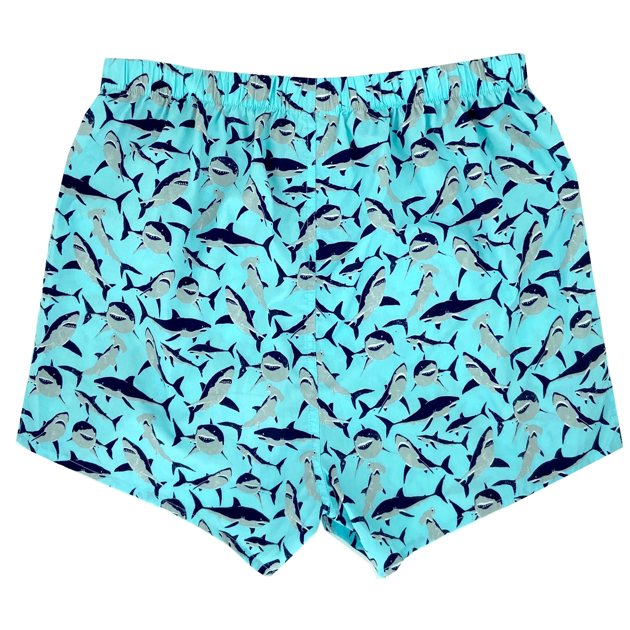 Men's Light Blue Fierce Shark Patterned Sea Creatures Boxer Shorts