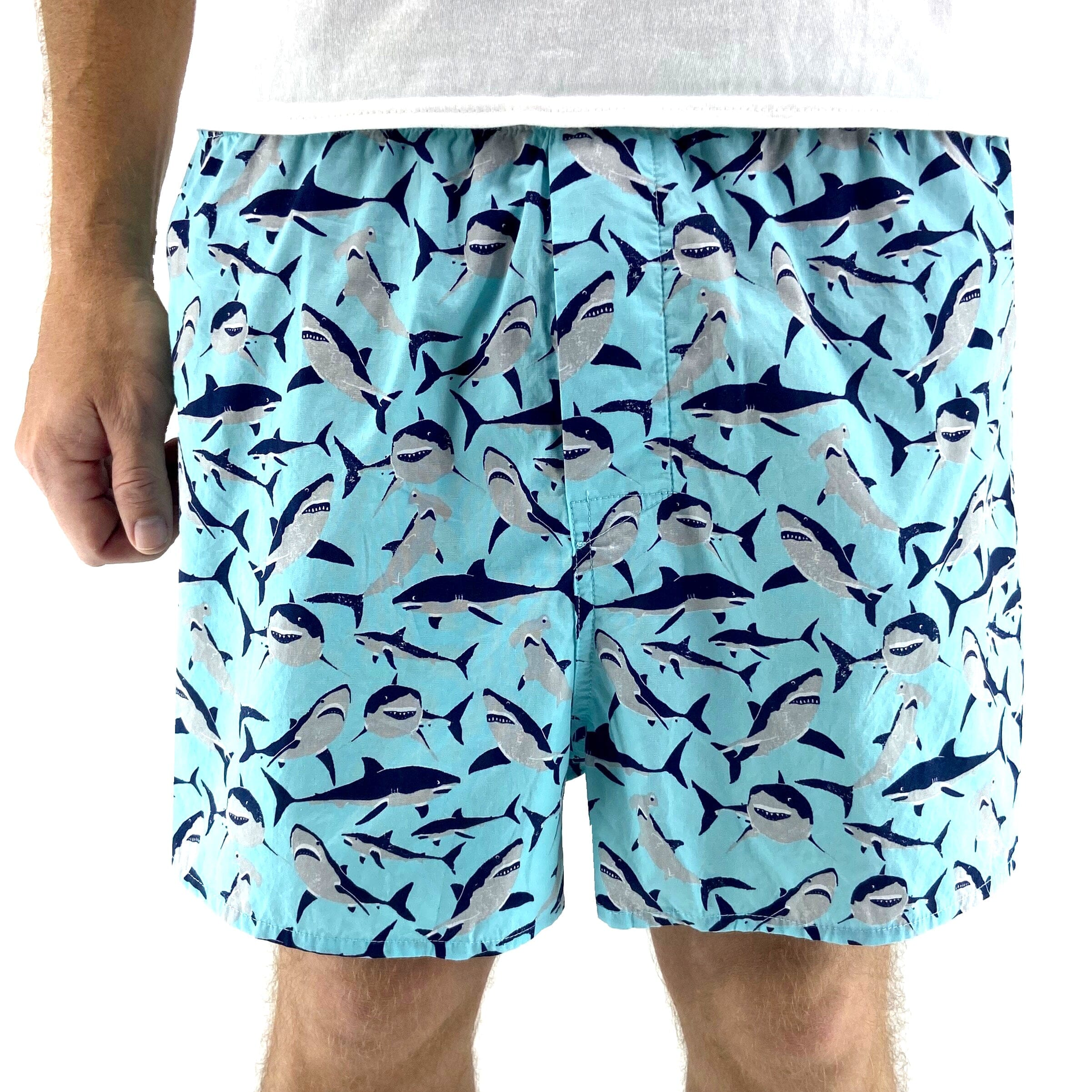 Men's Light Blue Fierce Shark Patterned Sea Creatures Boxer Shorts