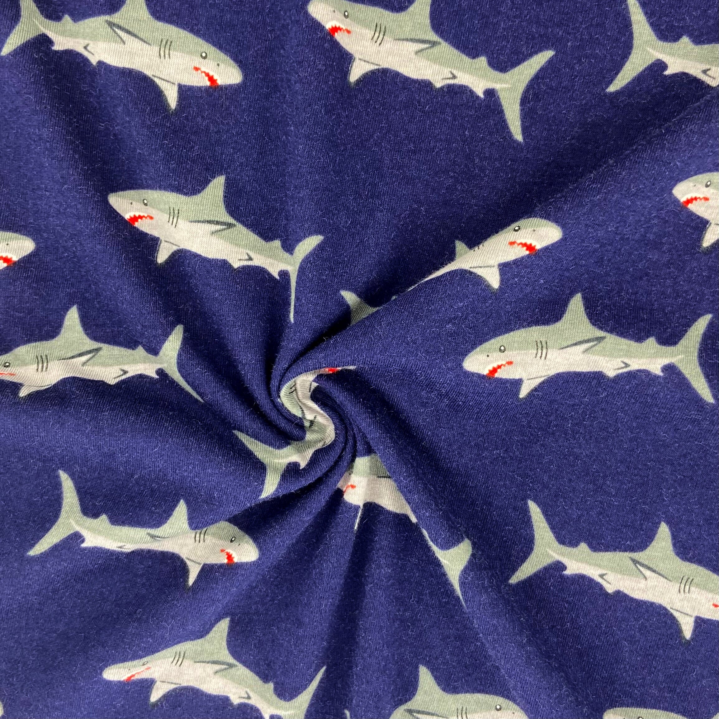 Men's Navy Blue Shark All Over Print Novelty Crew Neck T-Shirt Top