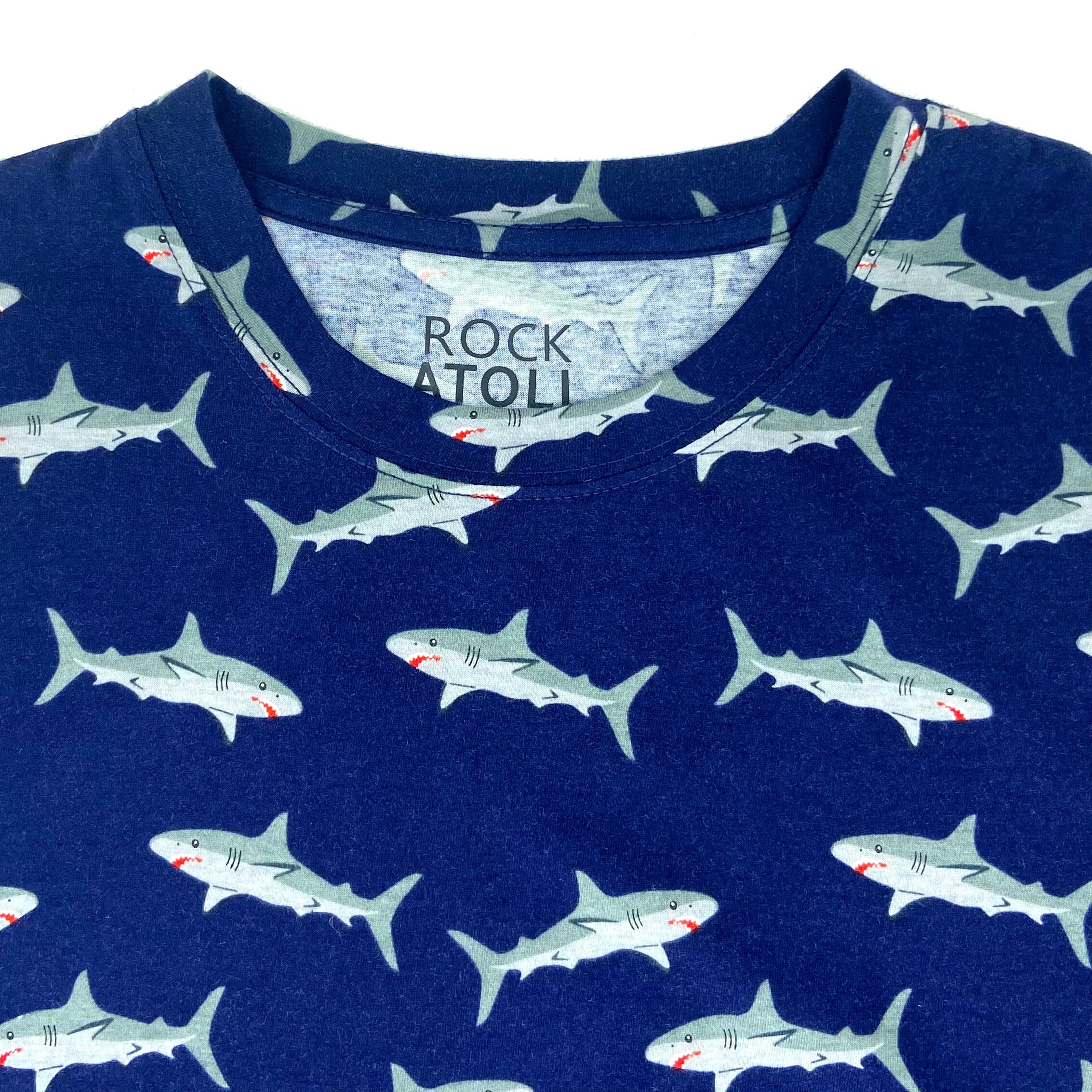 Men's Navy Blue Shark All Over Print Novelty Crew Neck T-Shirt Top