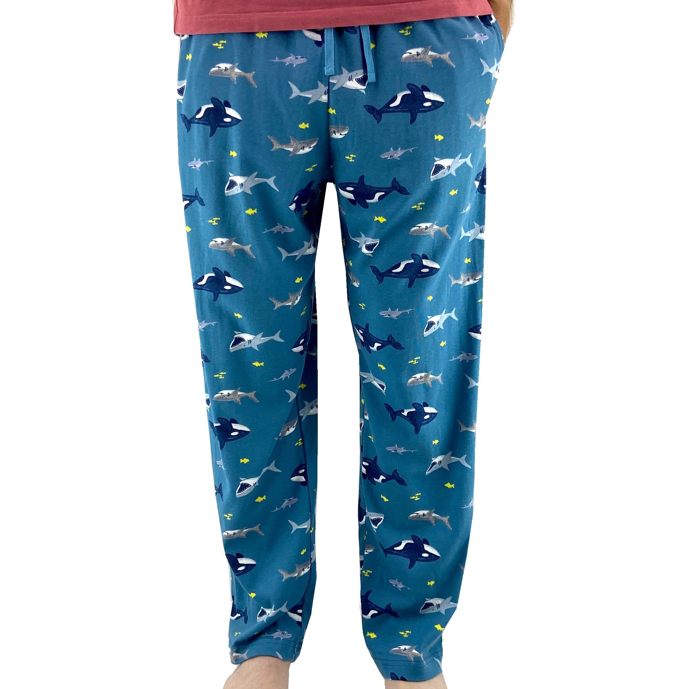 Men's Sharks Killer Whales & Orca Patterned Long Cotton Pajama Bottoms