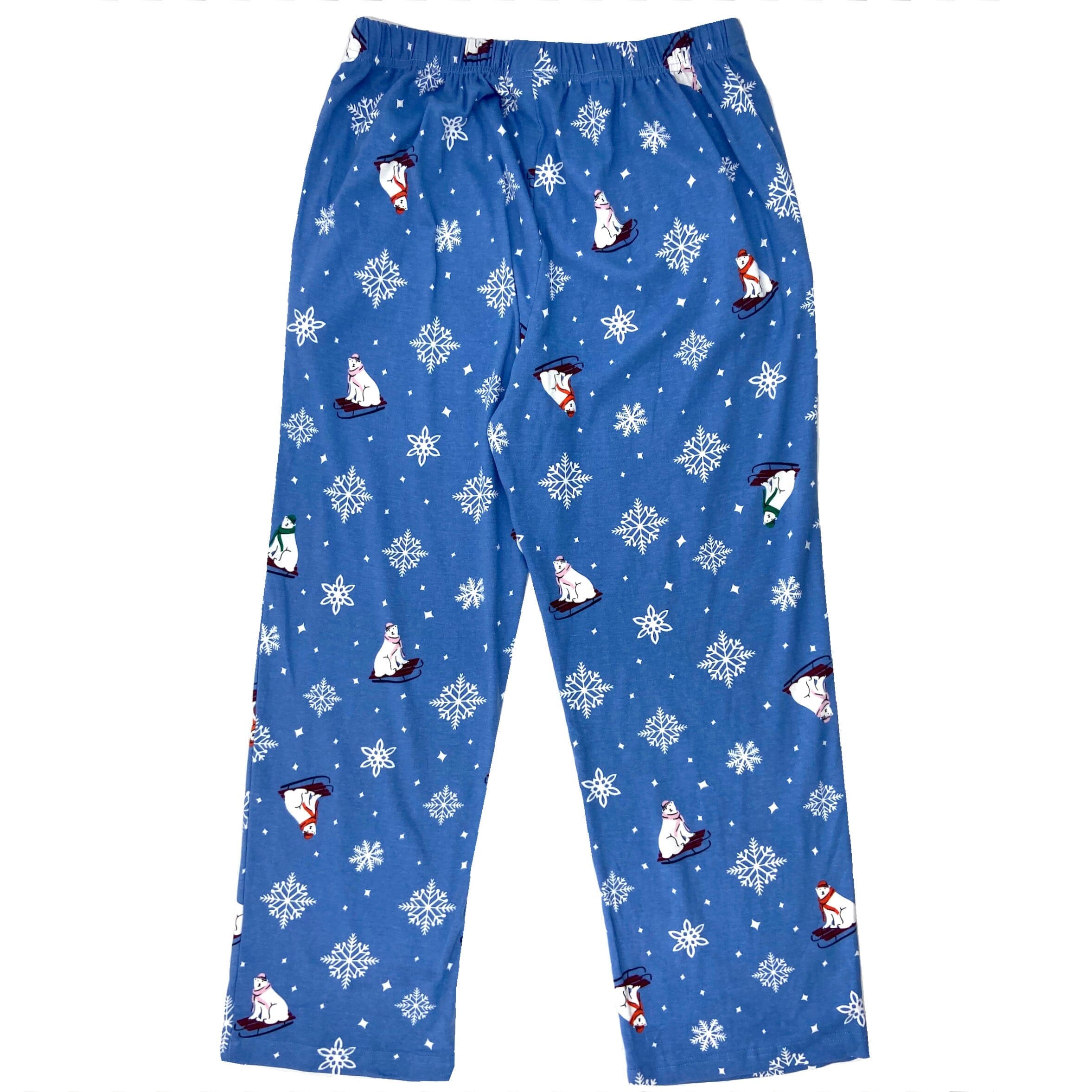 Men's Polar Bears on Snow Sleds Patterned Cotton Knit Pajama PJ Pants
