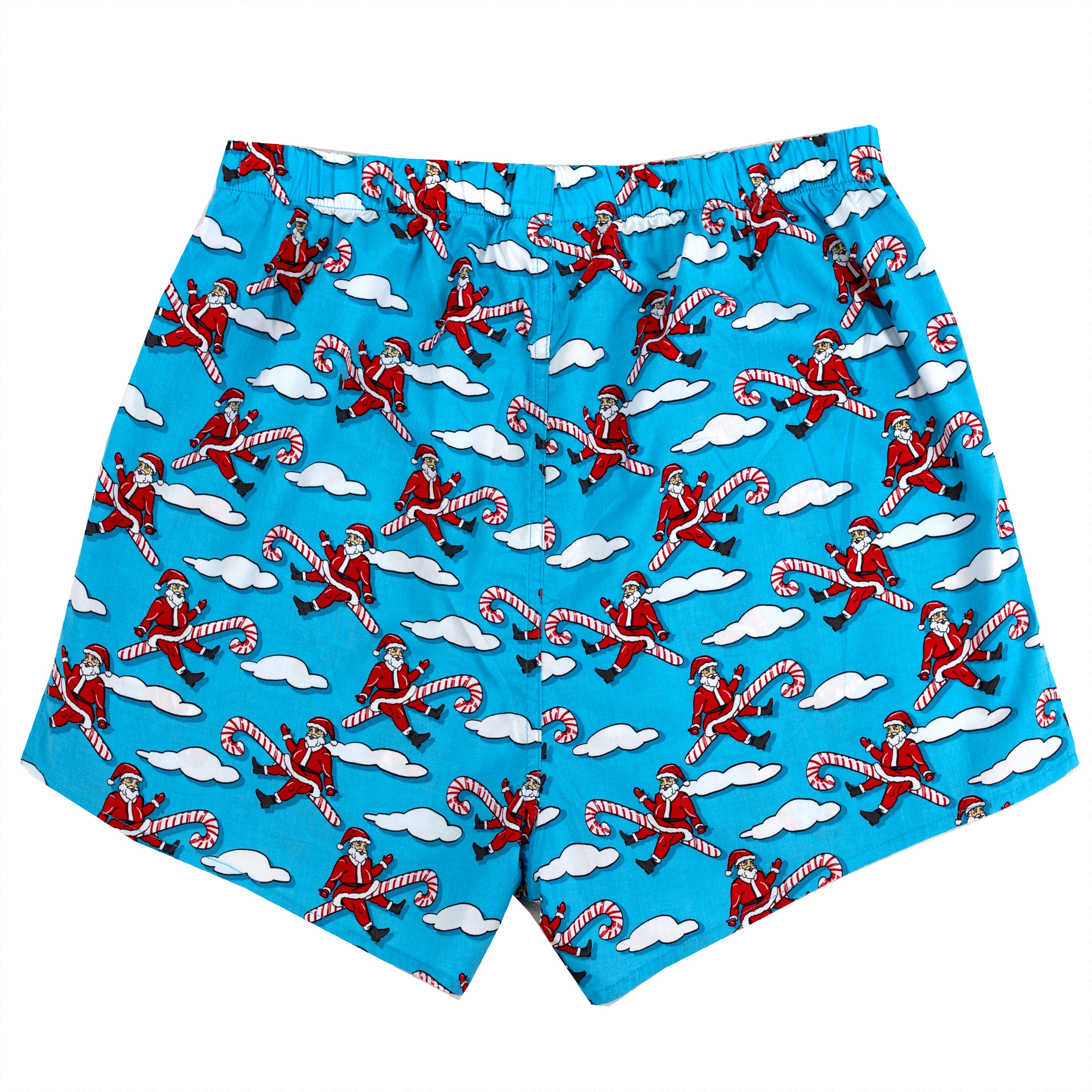 Men's Christmas Themed Santa Riding Candy Cane Print Boxer Shorts in Bright Blue