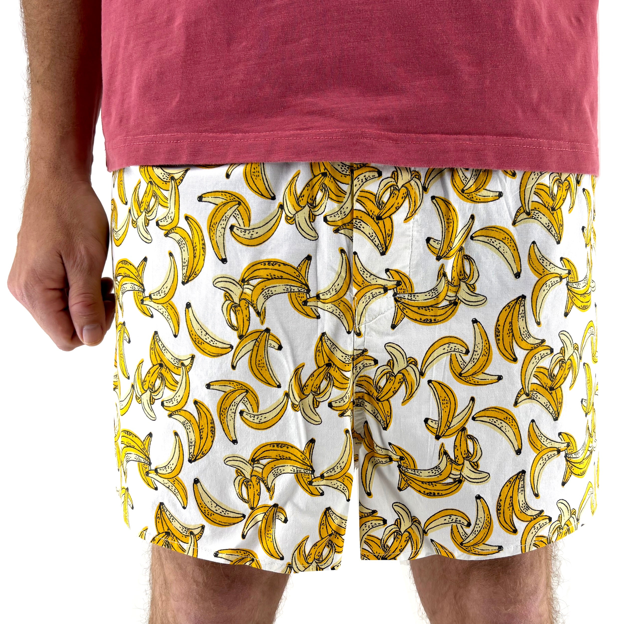 Men's Tropical Fruit Food Themed Banana Print Boxer Shorts in White