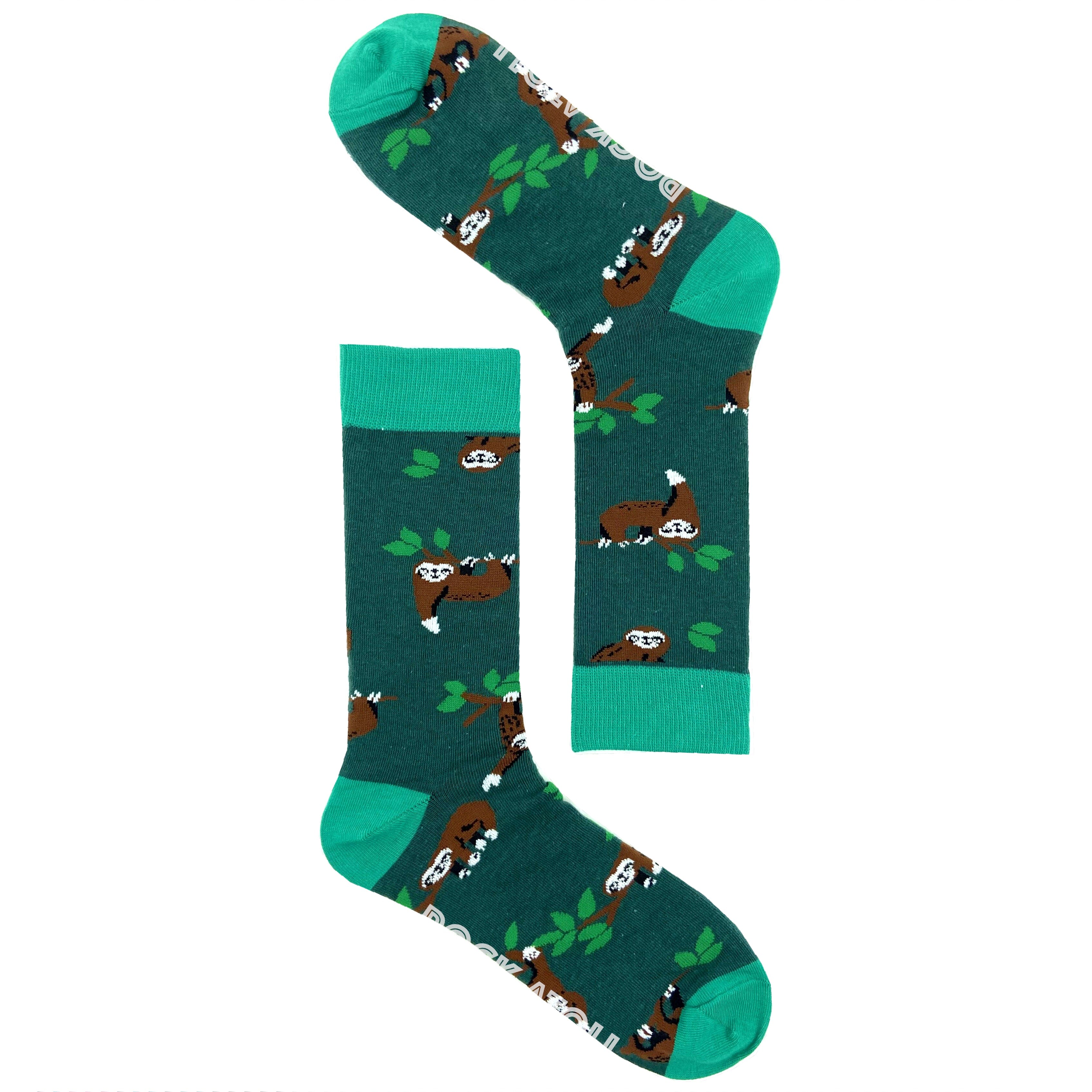 Forest Green Sleepy Dangling Sloth Patterned Unisex Cute Novelty Socks