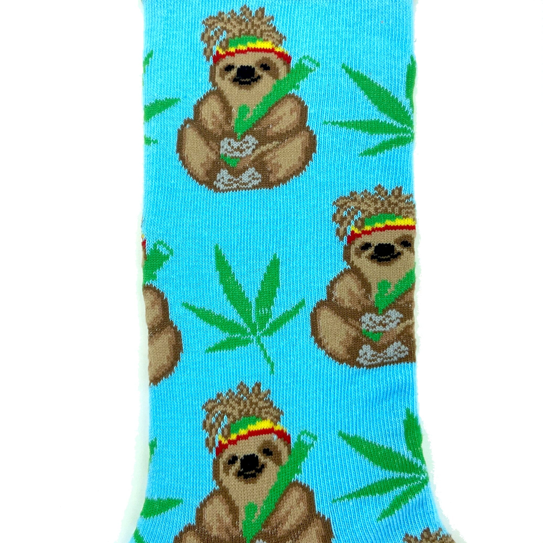 Cute Fun Stoner Sloths Smoking Pot Weed Patterned Novelty Crew Socks