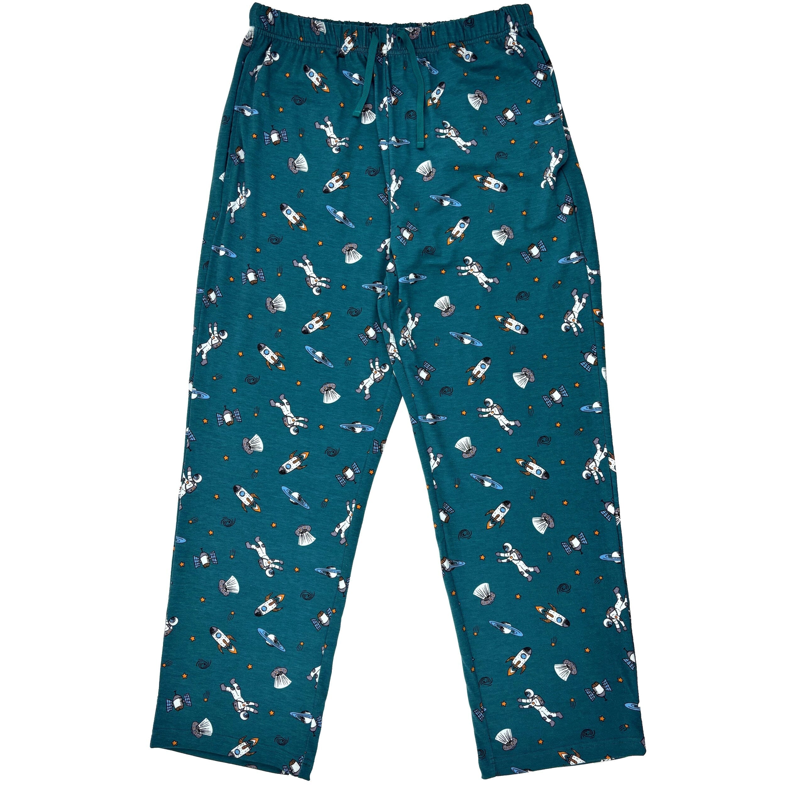 Men's Outer Space Inspired Saturn Print Jersey Knit Long Pyjama Pants