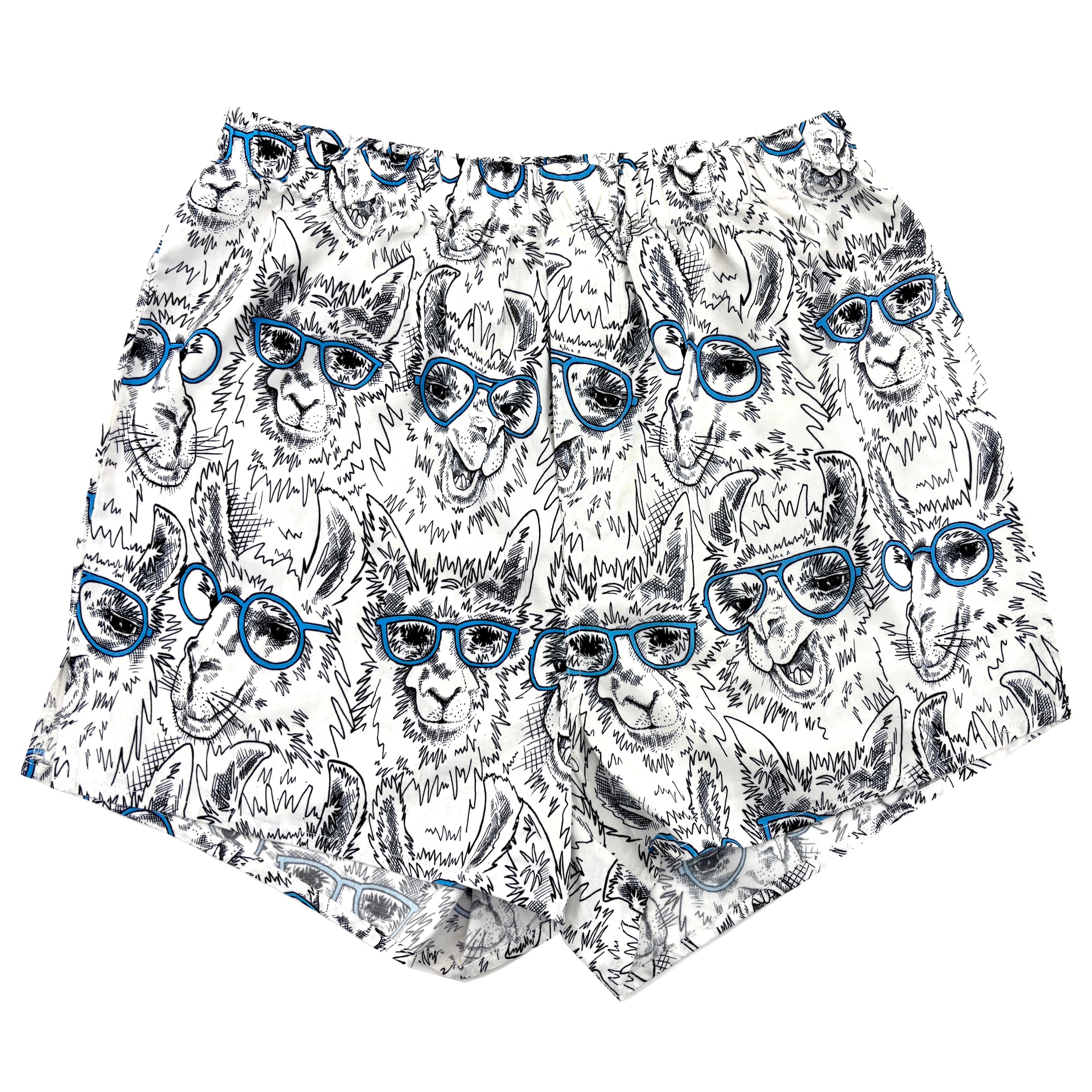 Men's White Alpaca Llama Novelty Print Breathable Cotton Boxer Shorts