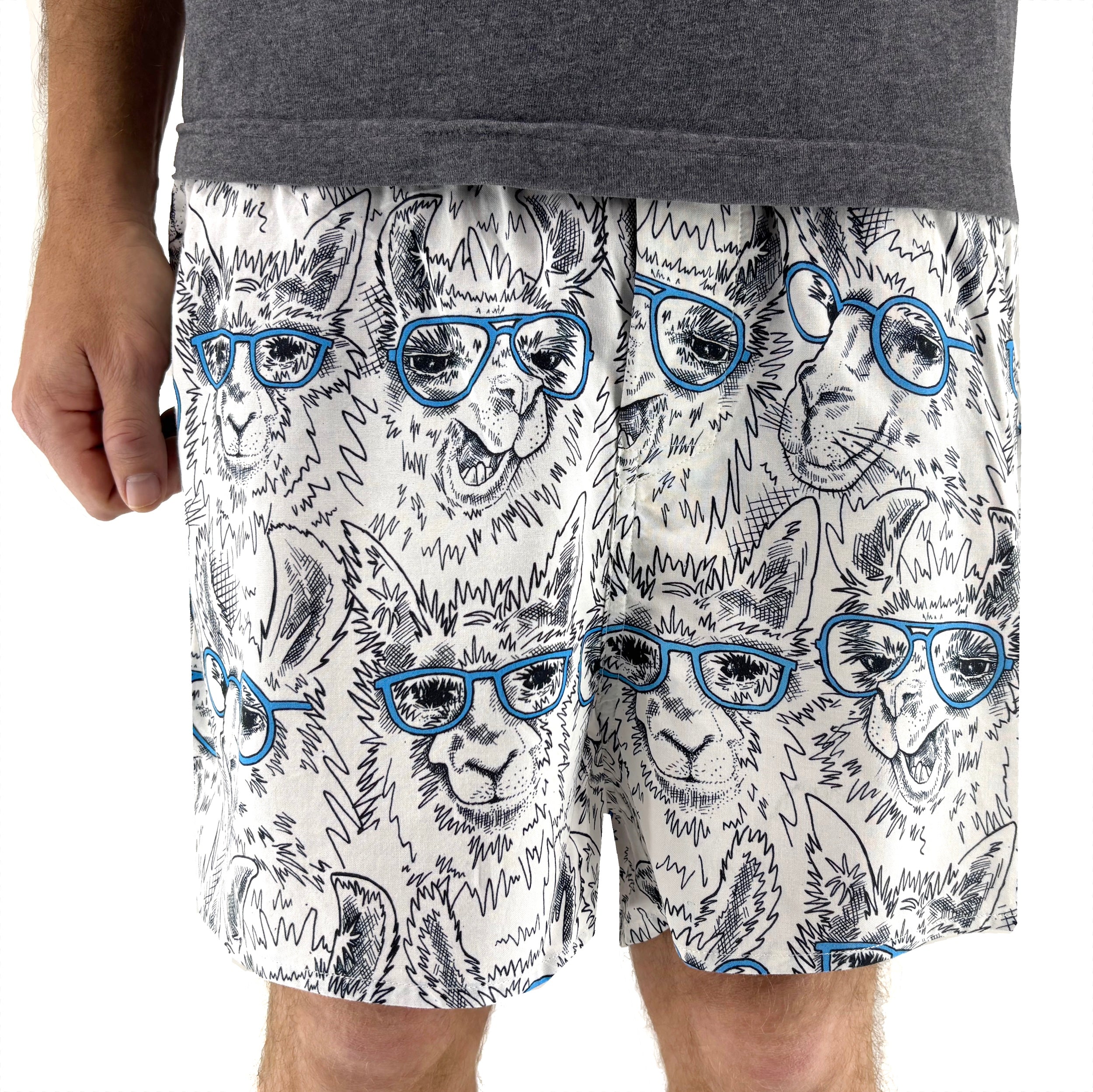 Men's White Alpaca Llama Novelty Print Breathable Cotton Boxer Shorts