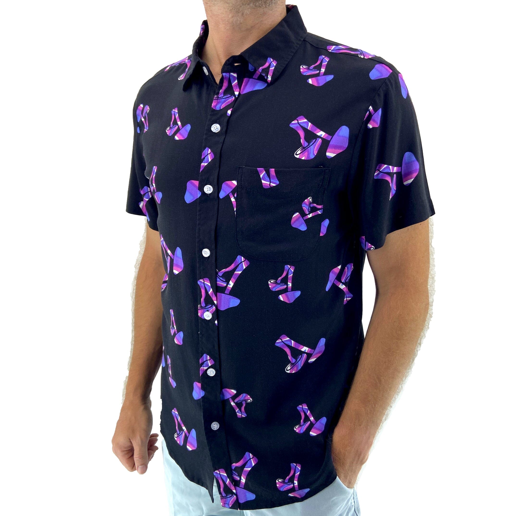 Mens Funky Psychedelic Fungi Mushroom Print Button Down Hawaiian Shirt