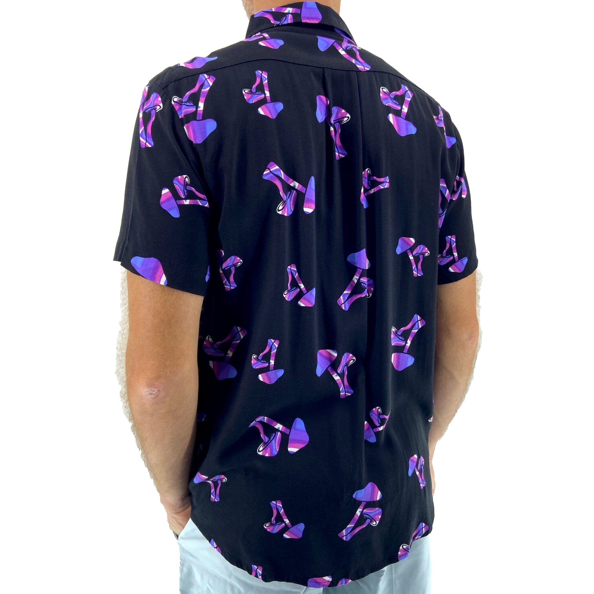Mens Funky Psychedelic Fungi Mushroom Print Button Down Hawaiian Shirt
