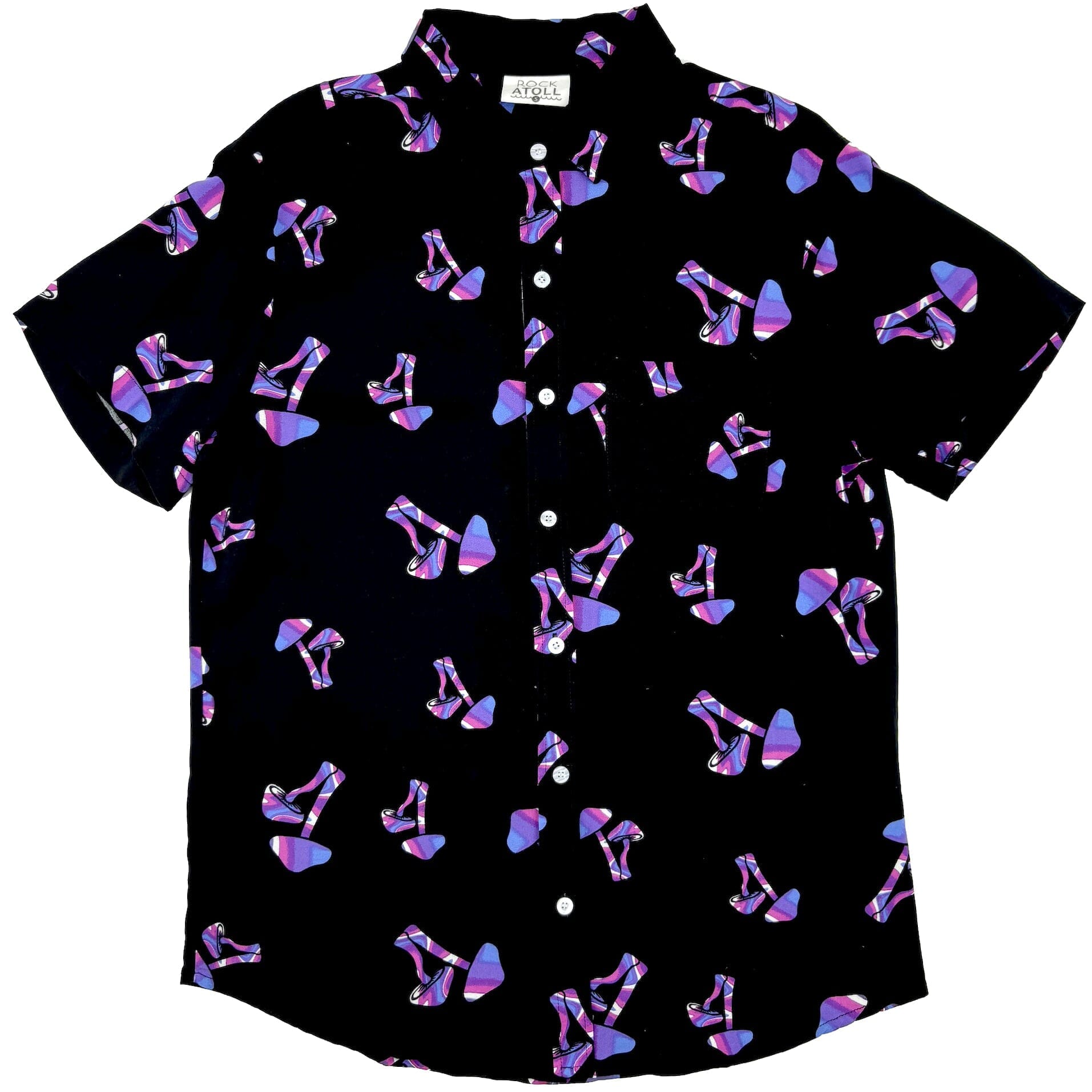 Mens Funky Psychedelic Fungi Mushroom Print Button Down Hawaiian Shirt