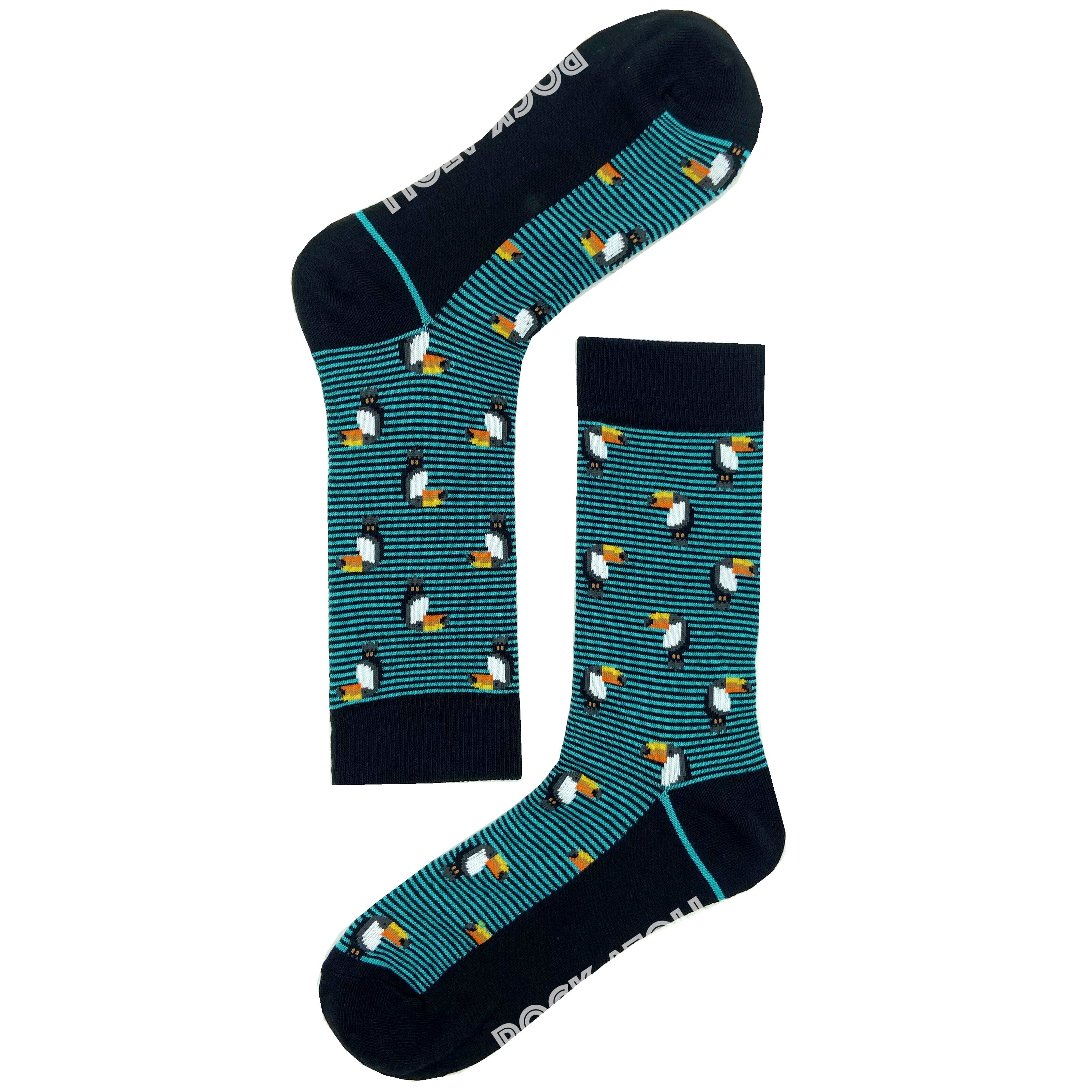 Classy Unisex Tropical Bird Toucan All Over Print Striped Novelty Socks