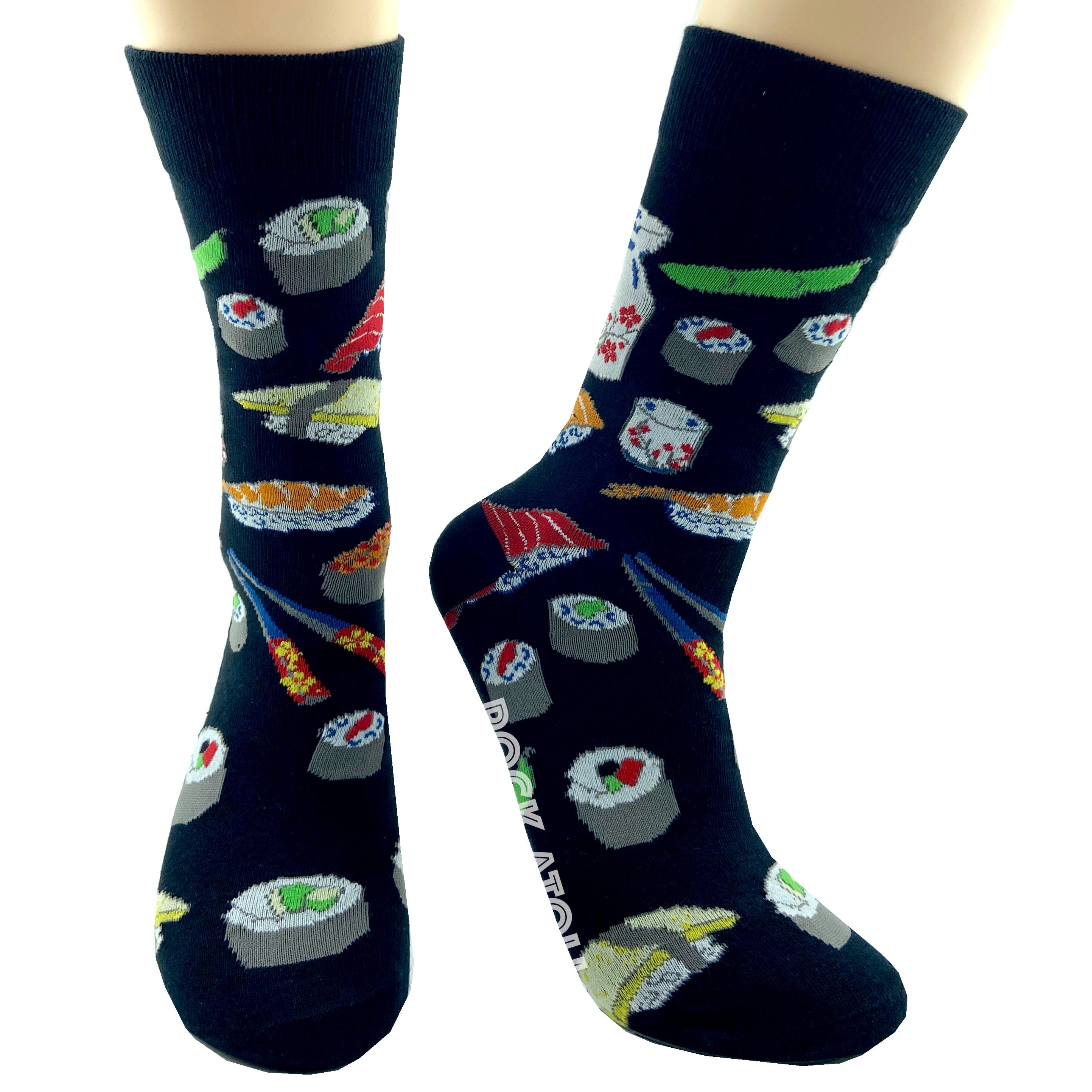 Food Themed Sushi Maki Roll Patterned Unisex Novelty Socks in Black