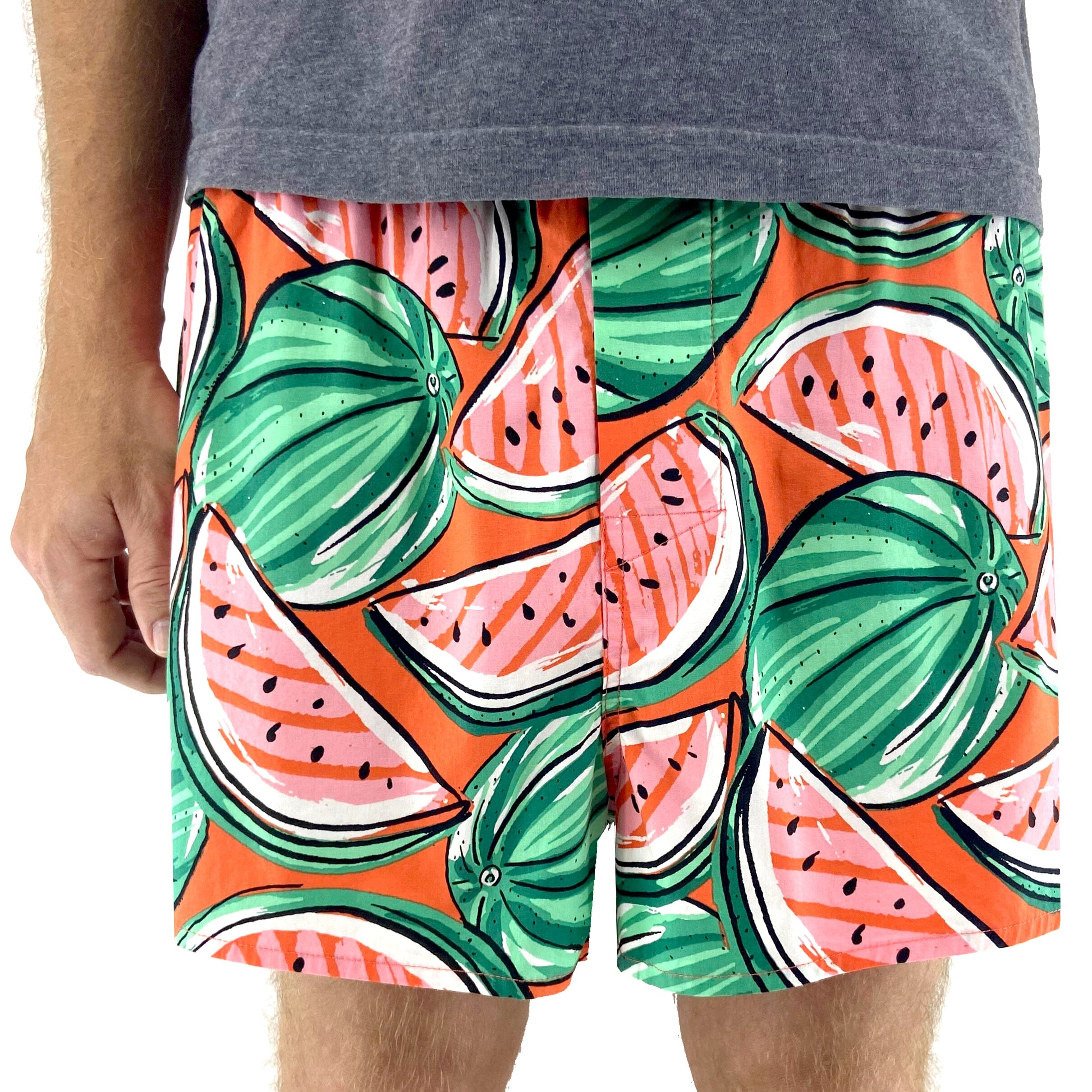 Men's Bright Red Fruity Watermelon All Over Print Cotton Boxer Shorts
